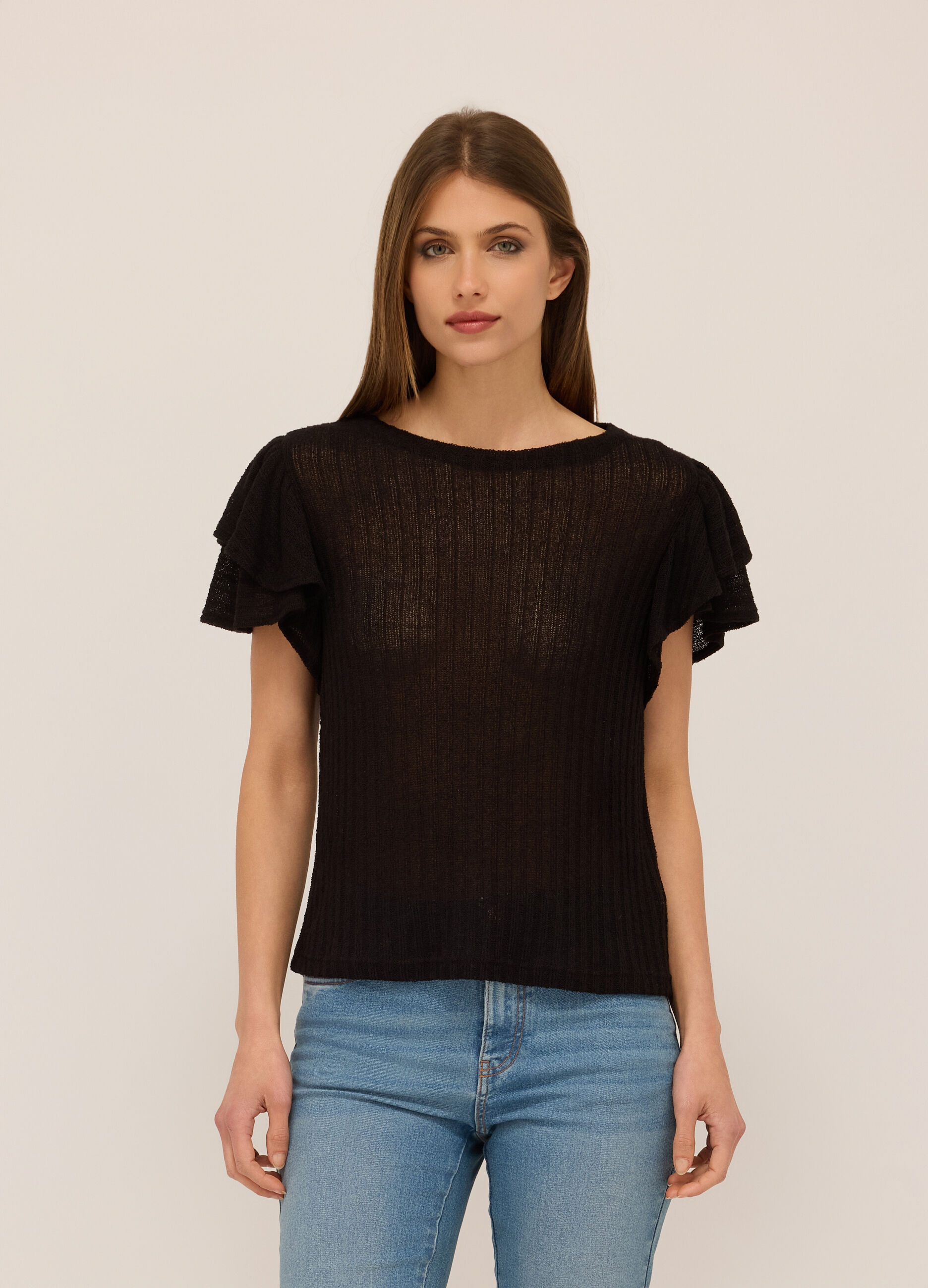 T-shirt in costina con rouches donna