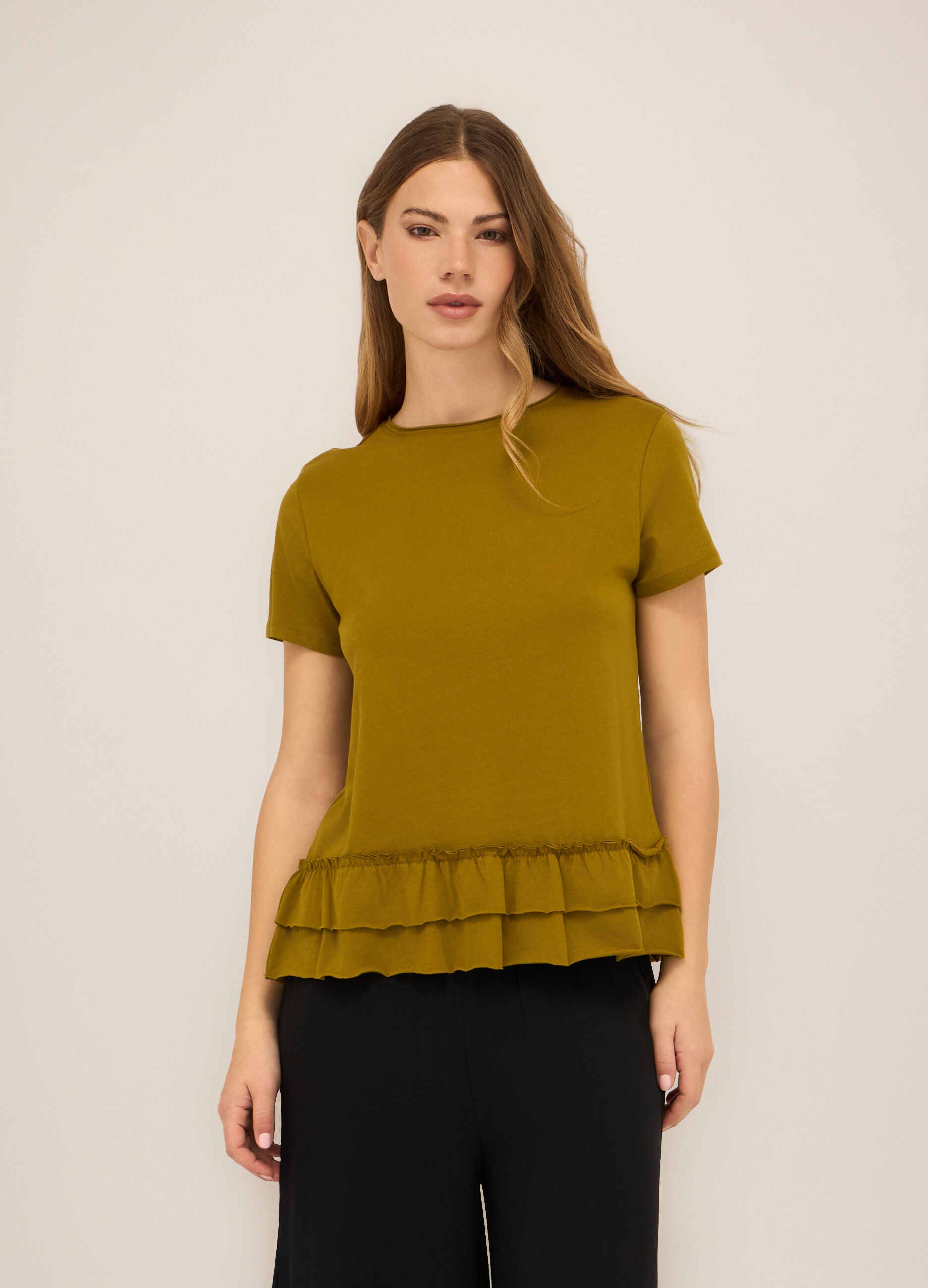 T-shirt in jersey di puro cotone con rouches donna