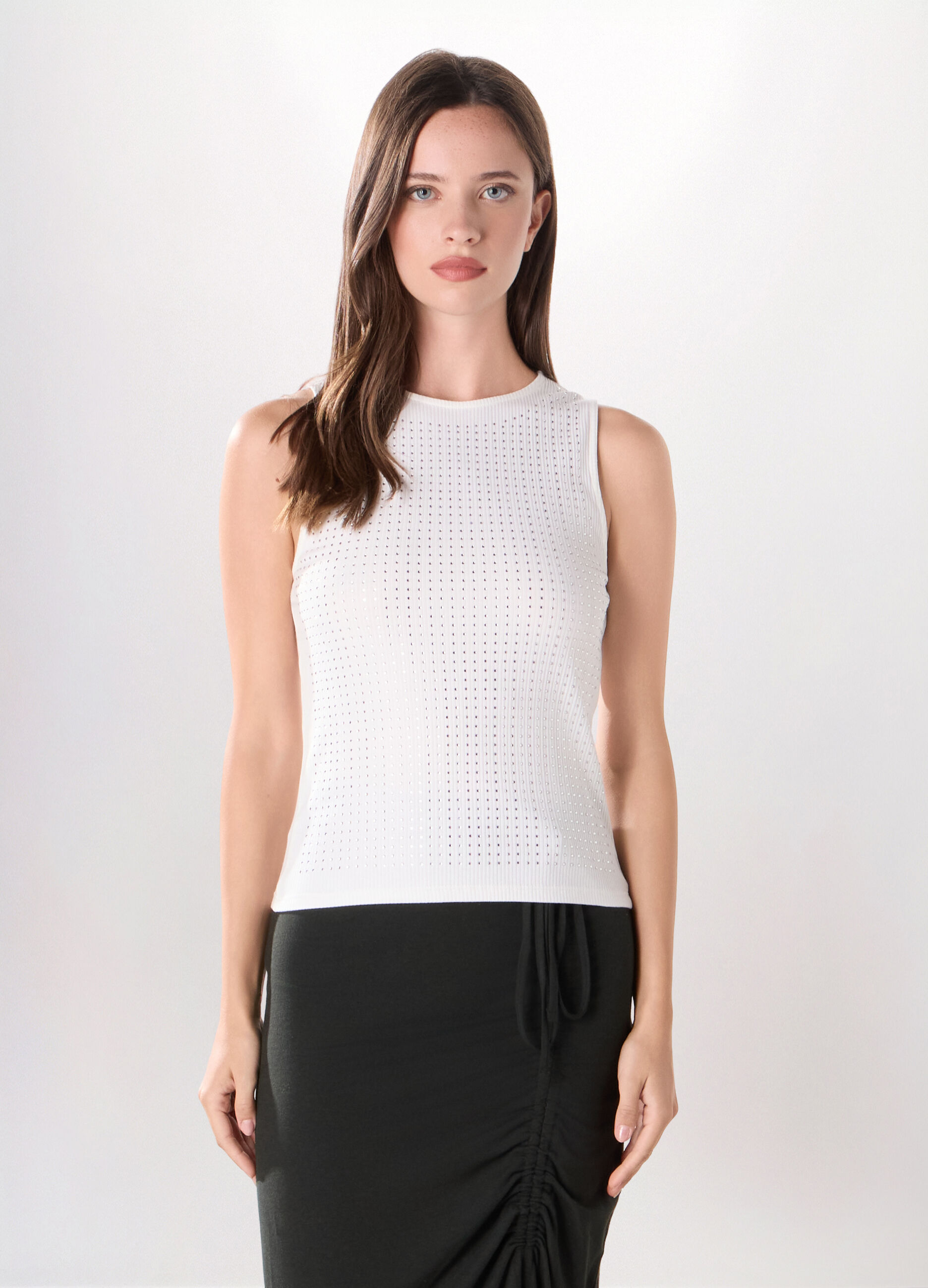 Top in costina di cotone stretch donna