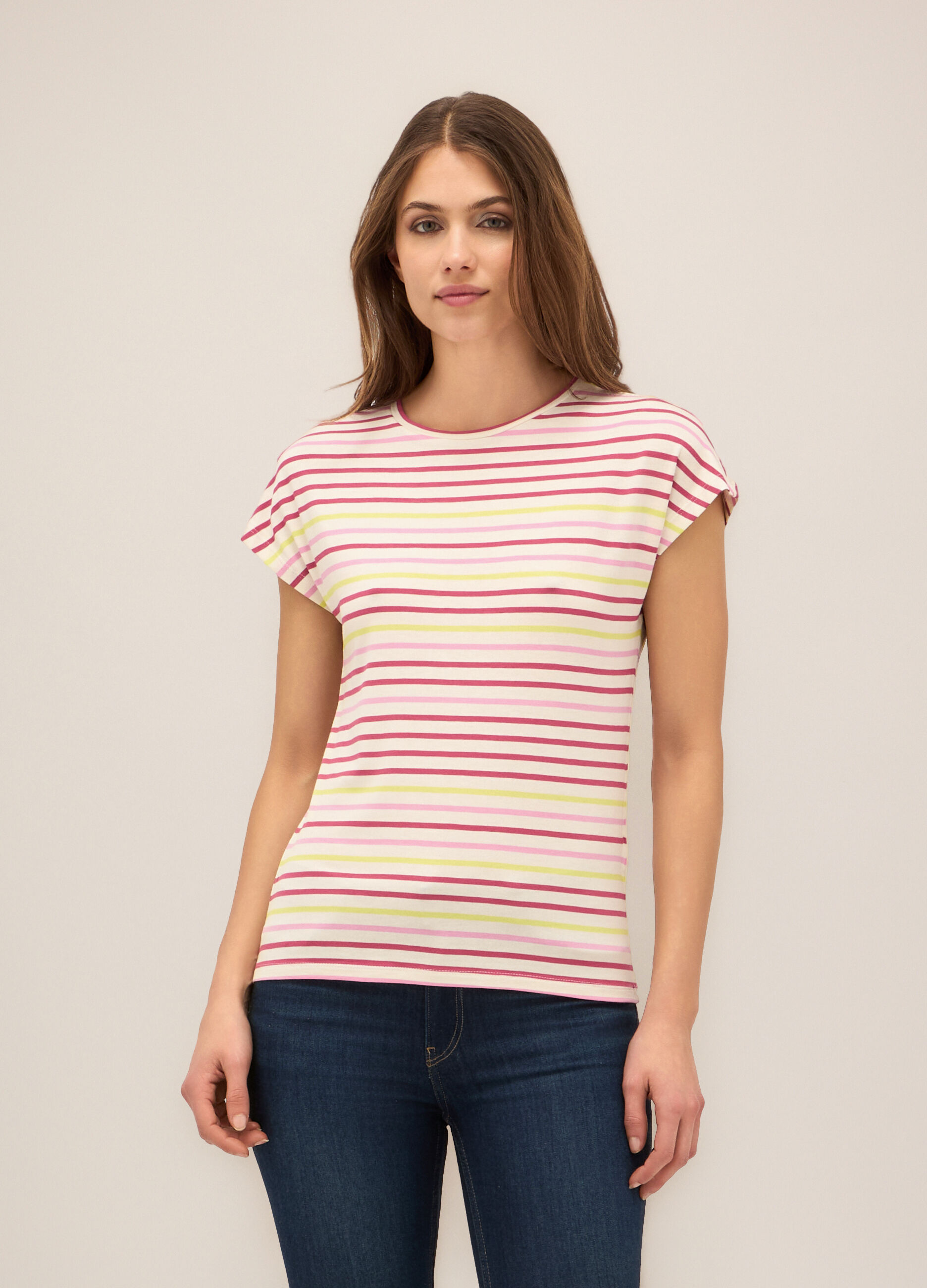 T-shirt a righe in viscosa stretch donna