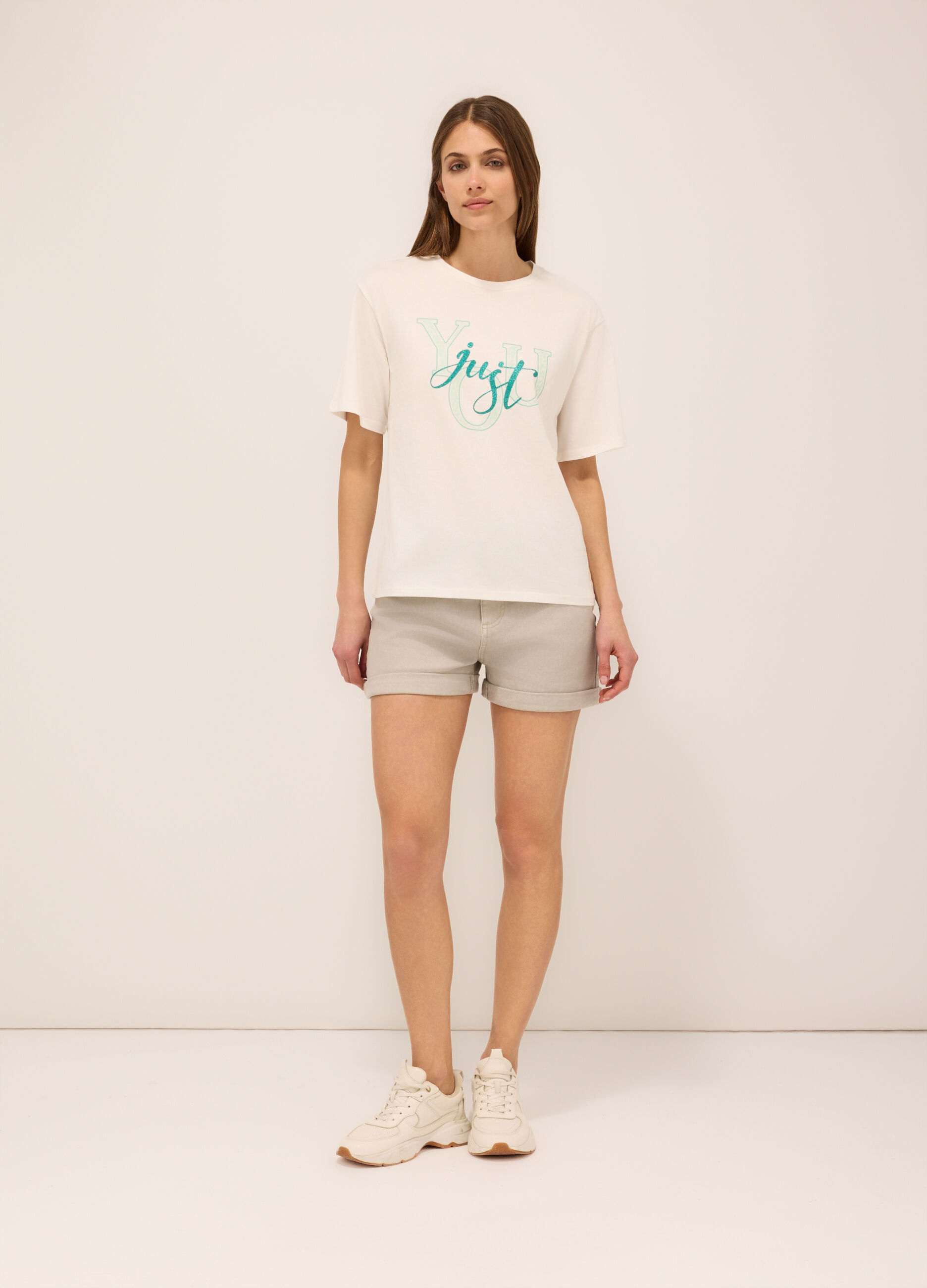 Shorts in denim di cotone stretch donna
