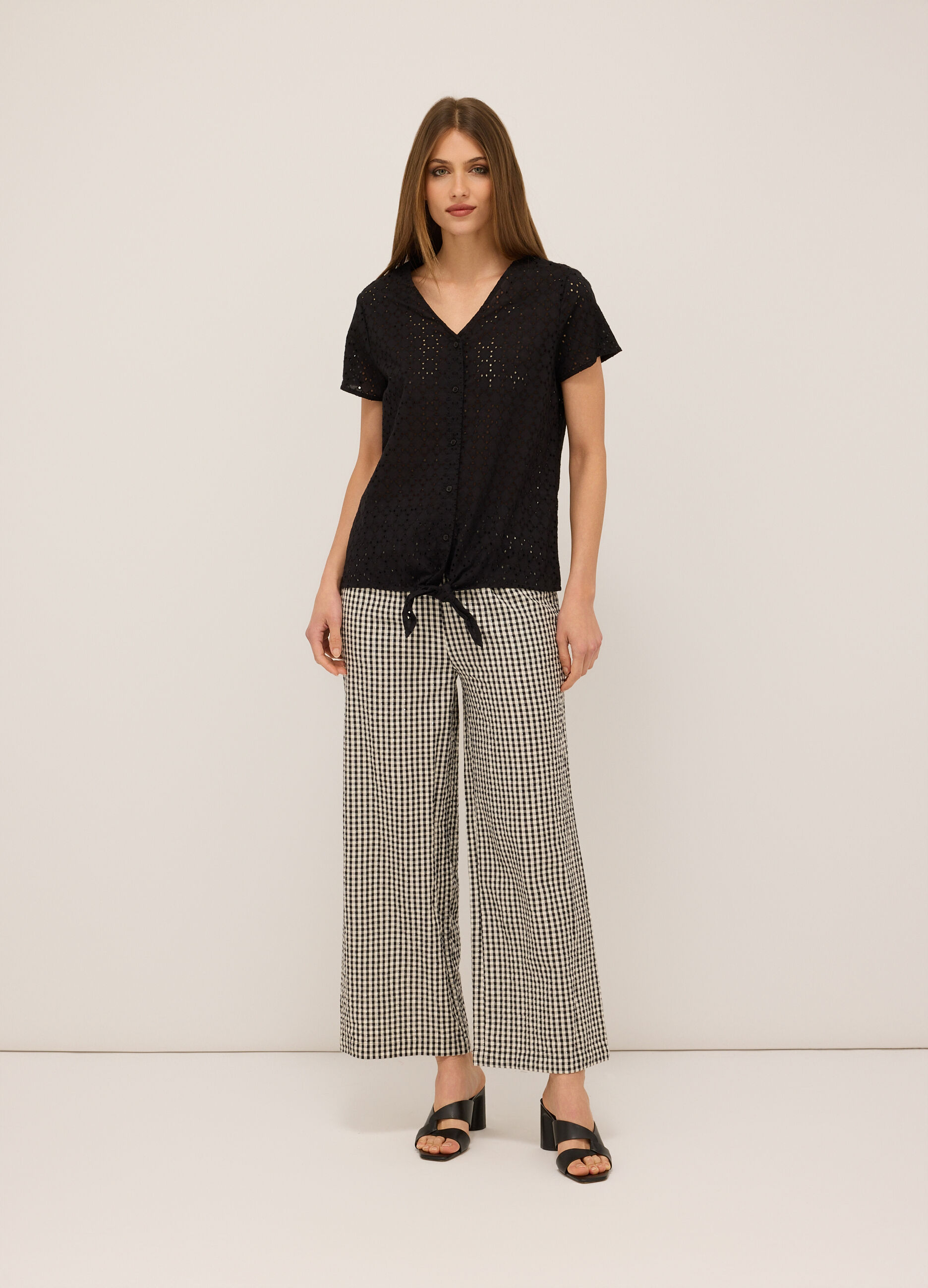 Pantaloni in cotone seersucker donna