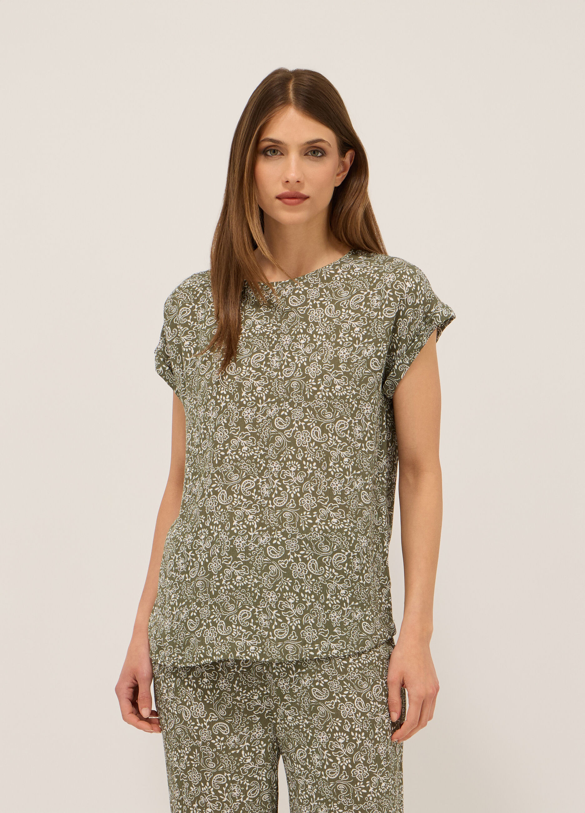 Blusa in pura viscosa con stampa donna