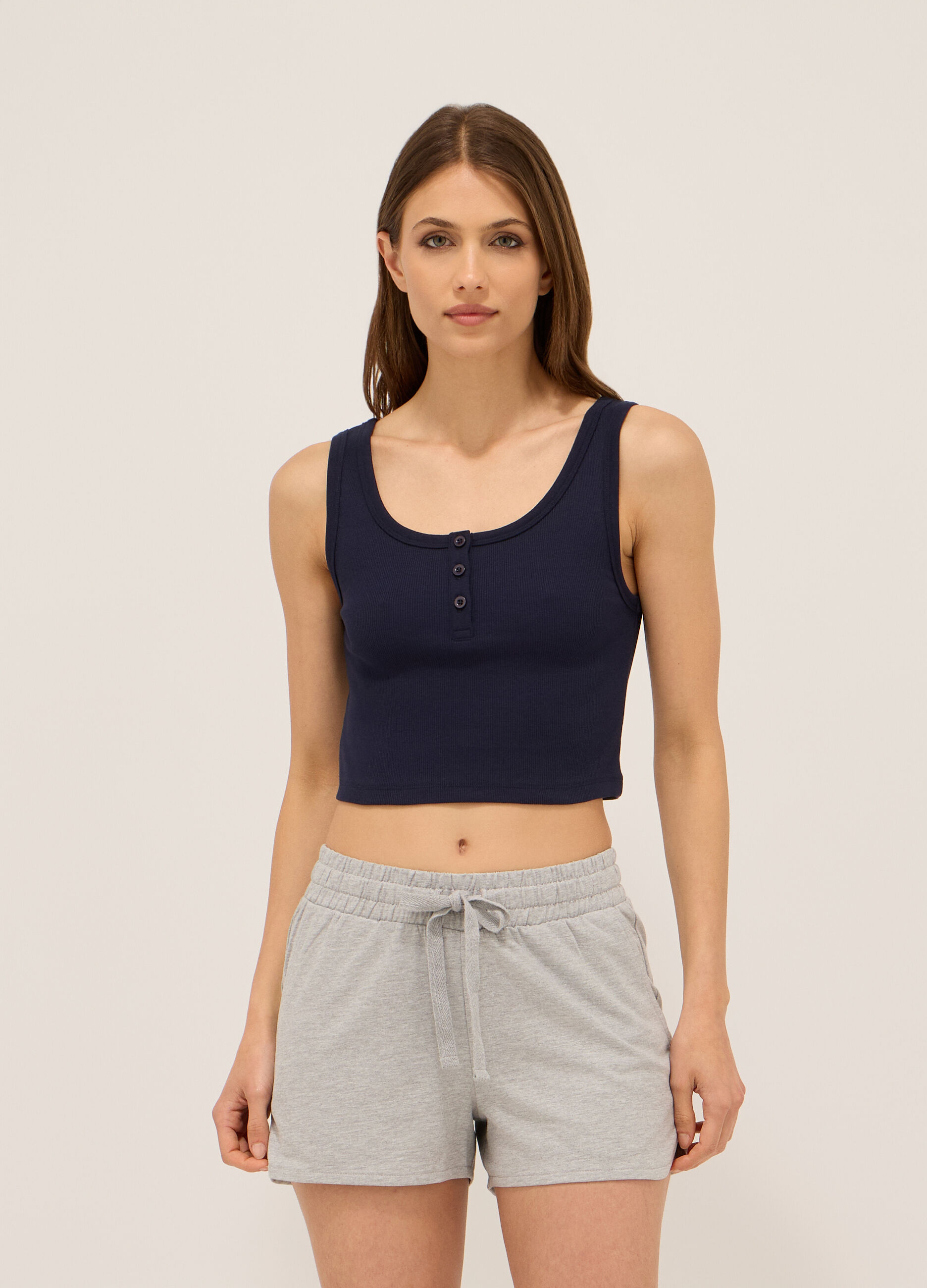 Top in costina di cotone stretch donna
