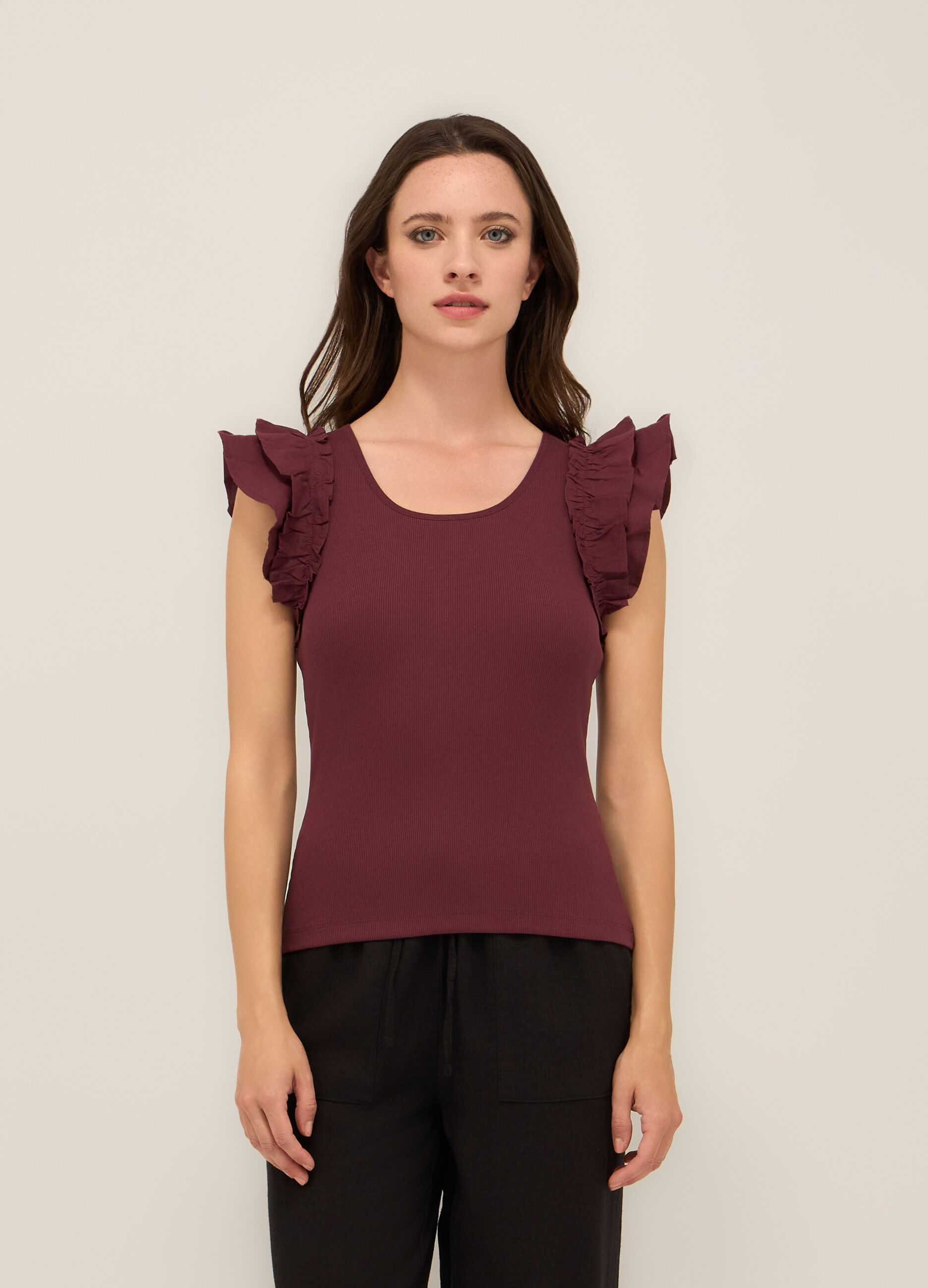 Canotta in costina di cotone stretch donna