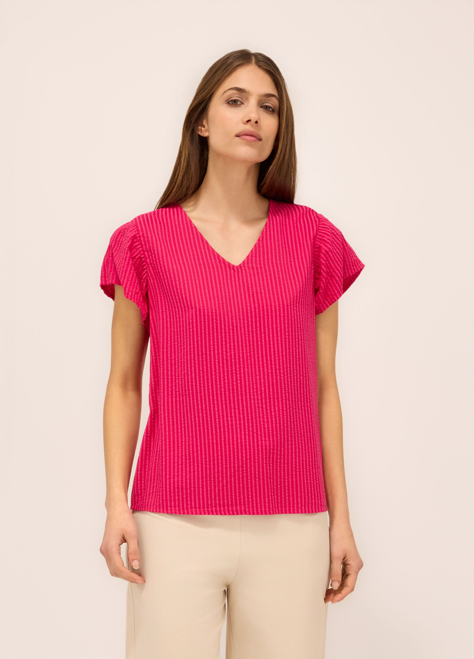 Blusa misto cotone seersucker donna