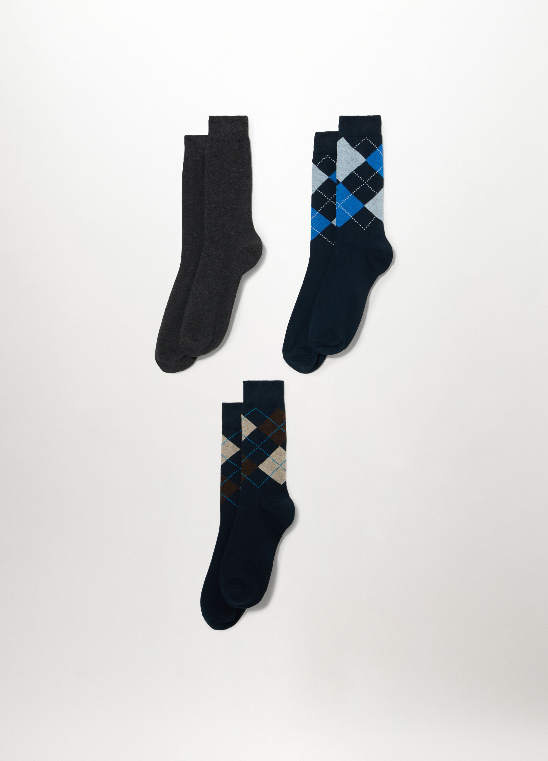 3 pack calze corte in misto cotone a rombi uomo