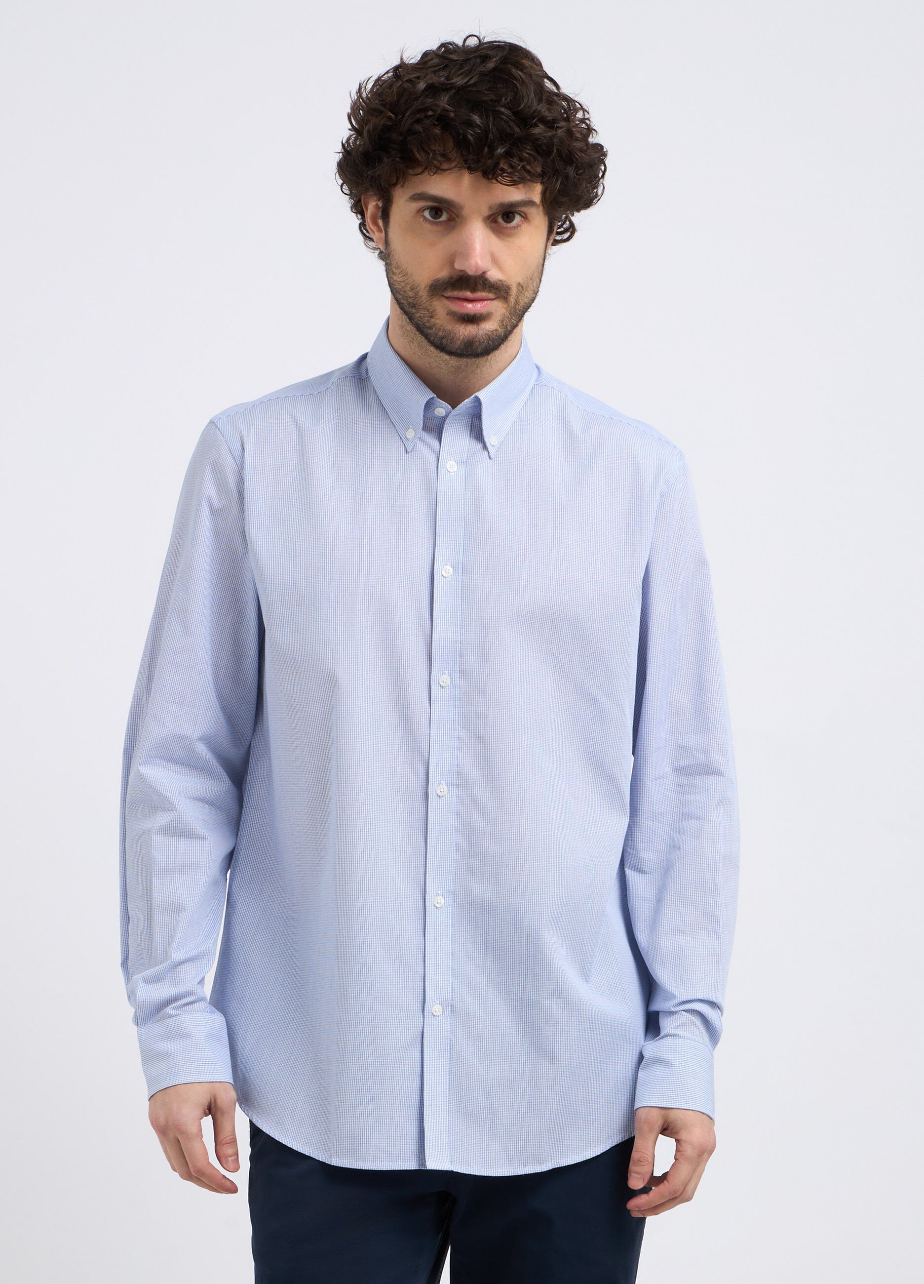 Camicia a maniche lunghe in microquadri uomo