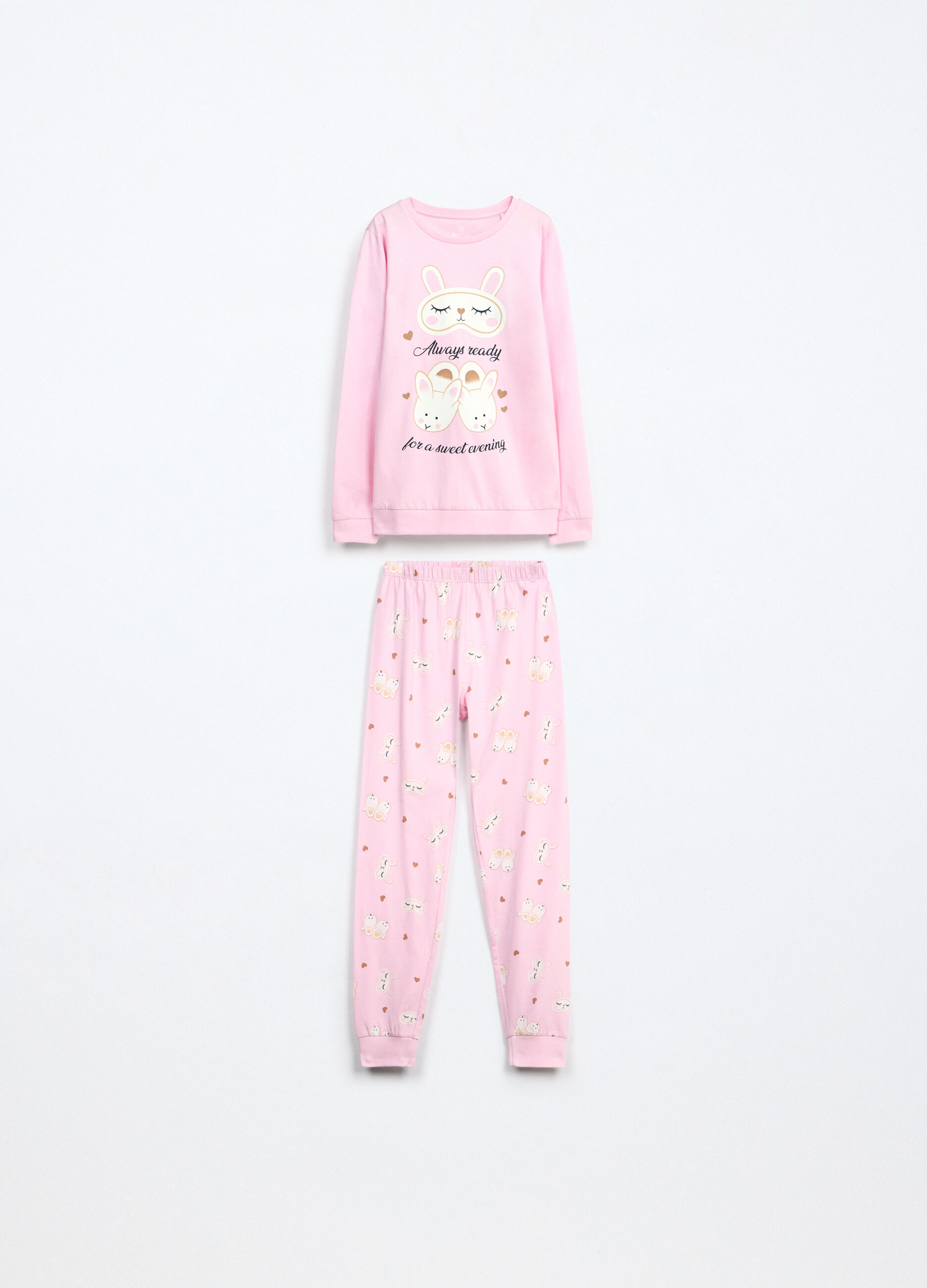 Set pigiama lungo in jersey di puro cotone bambina