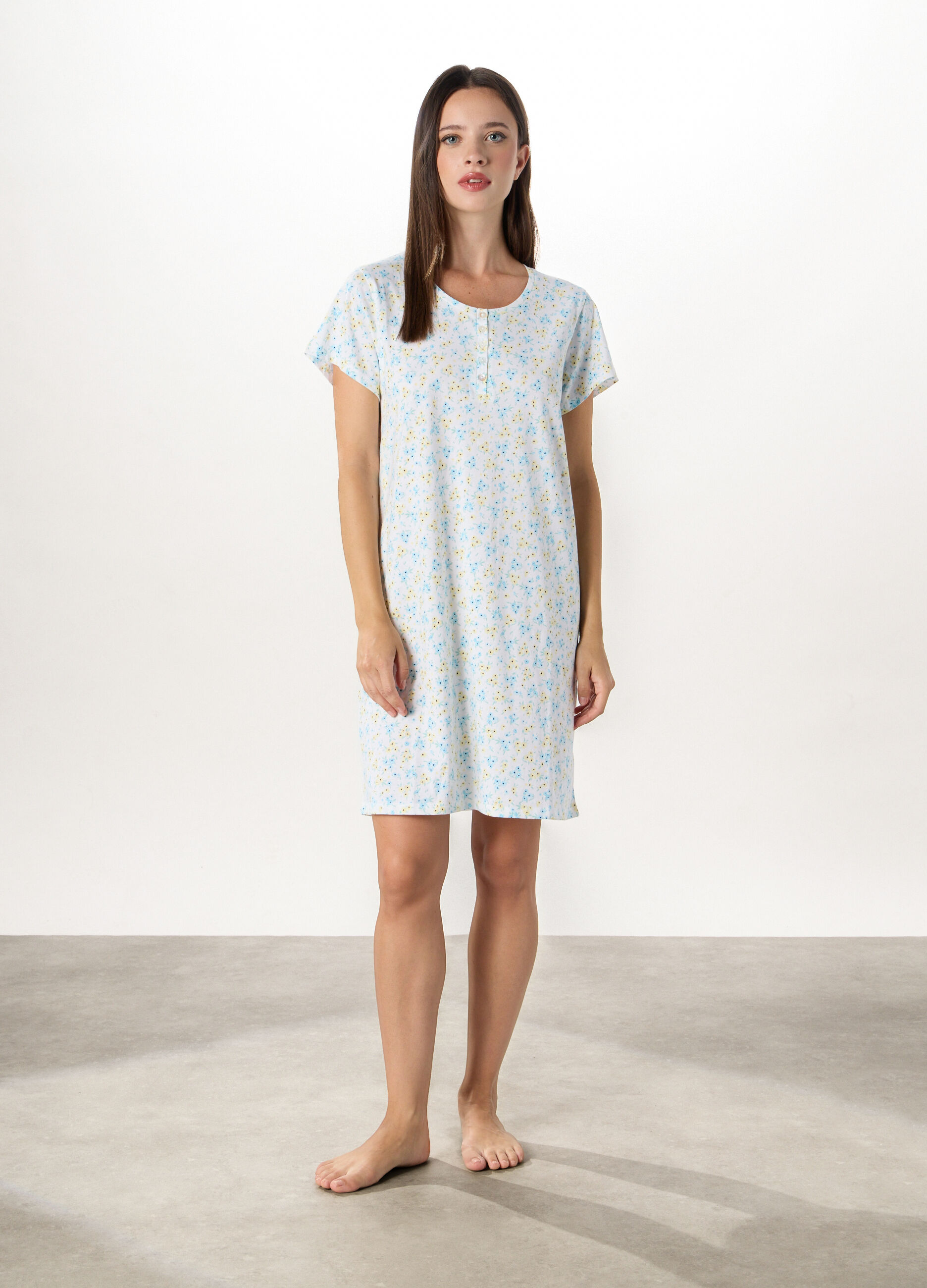 Camicia da notte in puro cotone a maniche corte donna