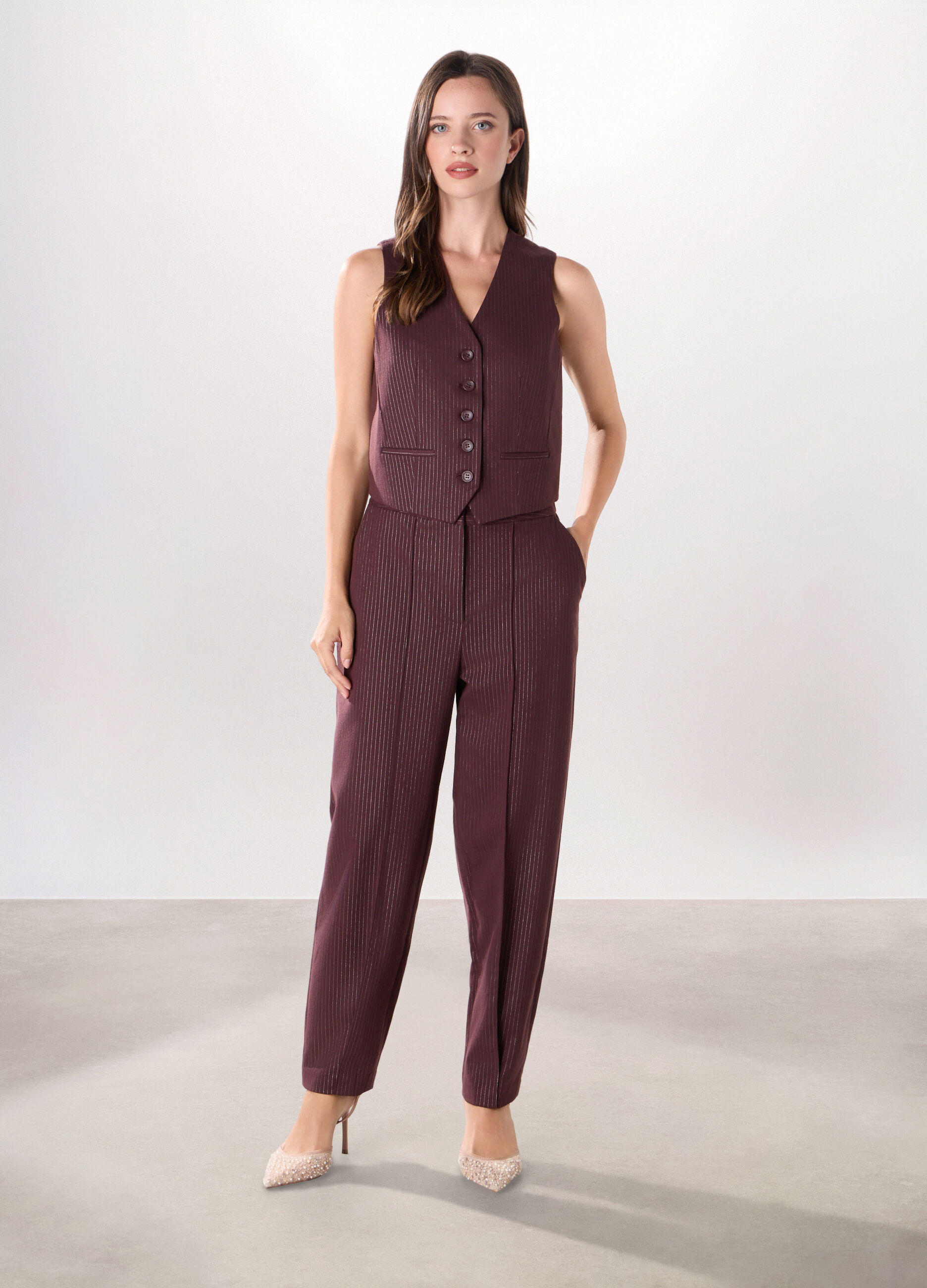 Pantaloni gessati in poli viscosa donna