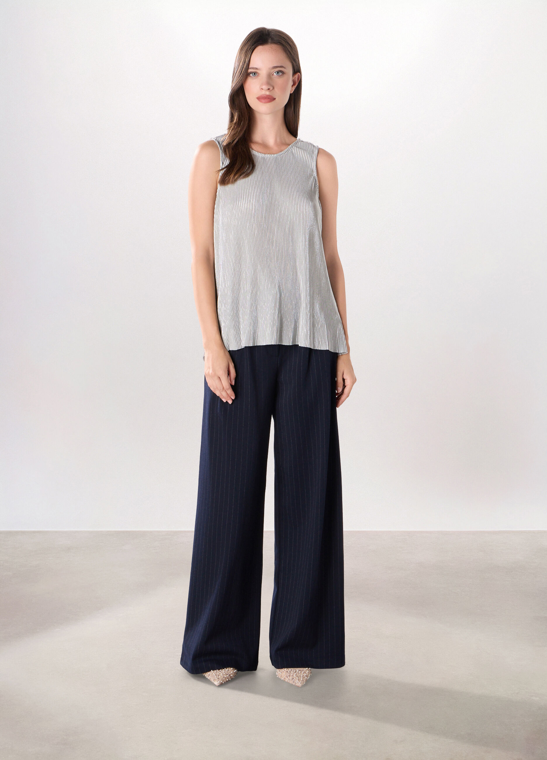 Pantaloni gessati misto viscosa donna