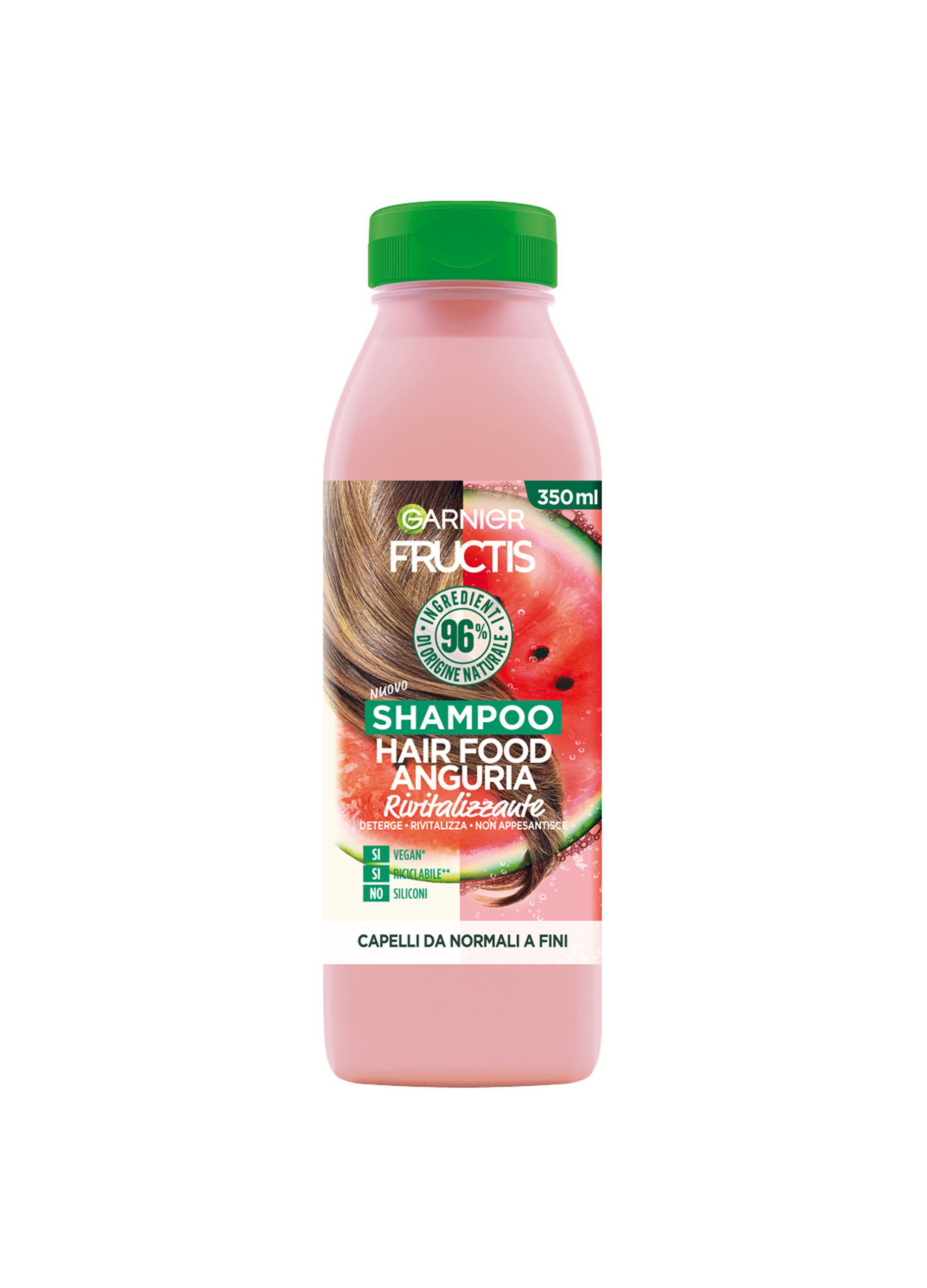 Garnier Fructis Hair Food Anguria Rivitalizzante, Shampoo per Capelli Fini, 96% di Ingredienti di Origine Naturale, Senza Siliconi.