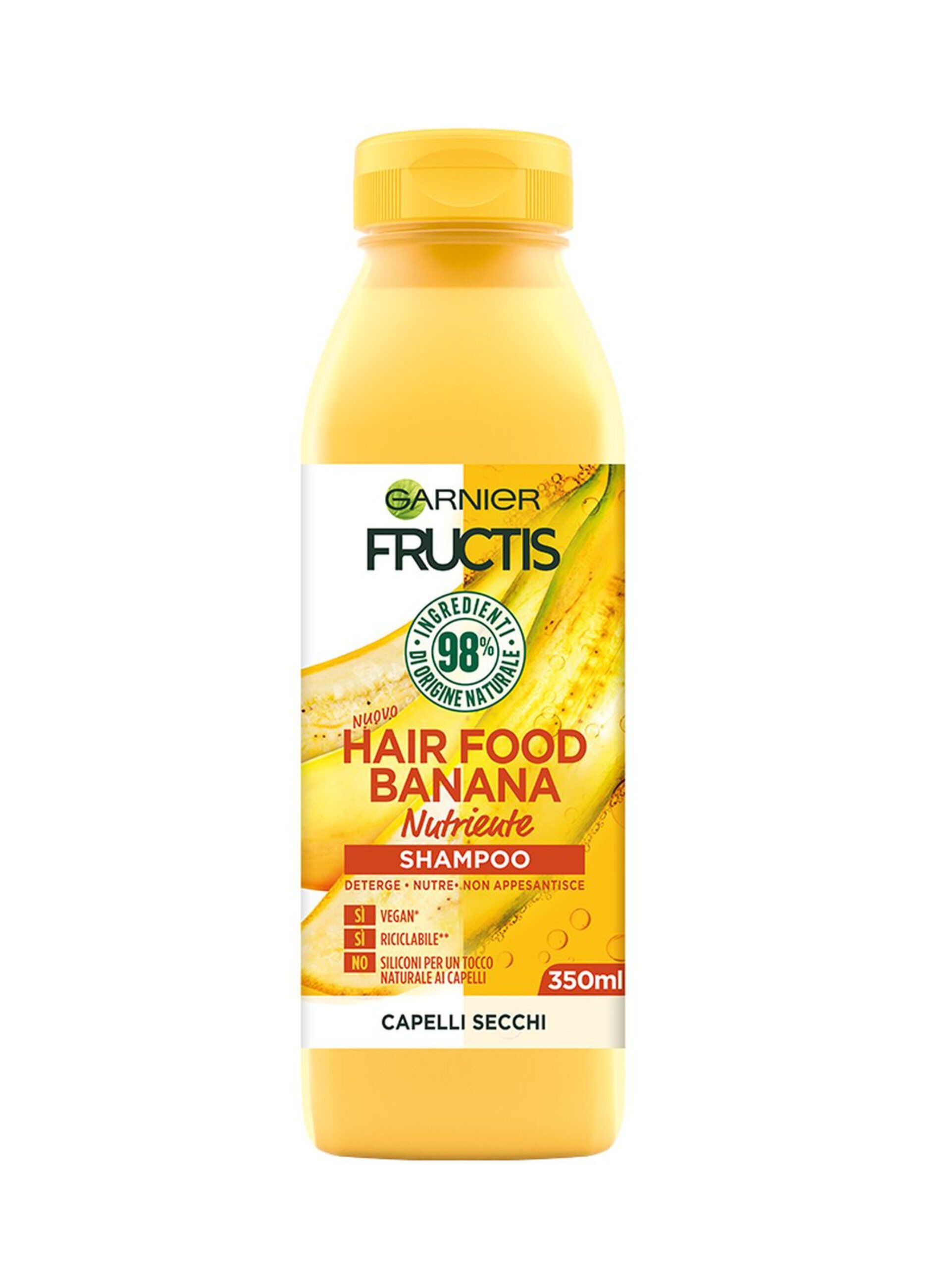 Garnier Shampoo Nutriente Fructis Hair Food, Shampoo nutriente alla banana per capelli secchi, 350 ml.
