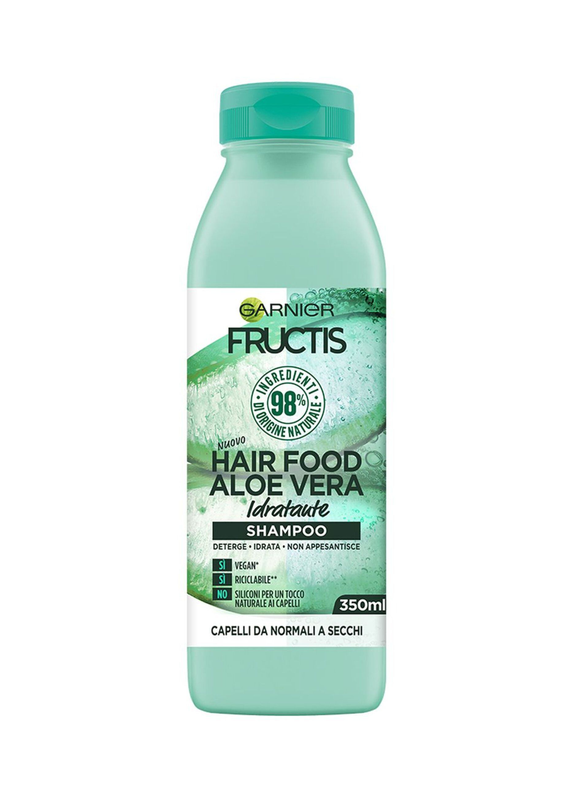Garnier Shampoo Idratante Fructis Hair Food, Shampoo idratante all'aloe per capelli disidratati, 350 ml.