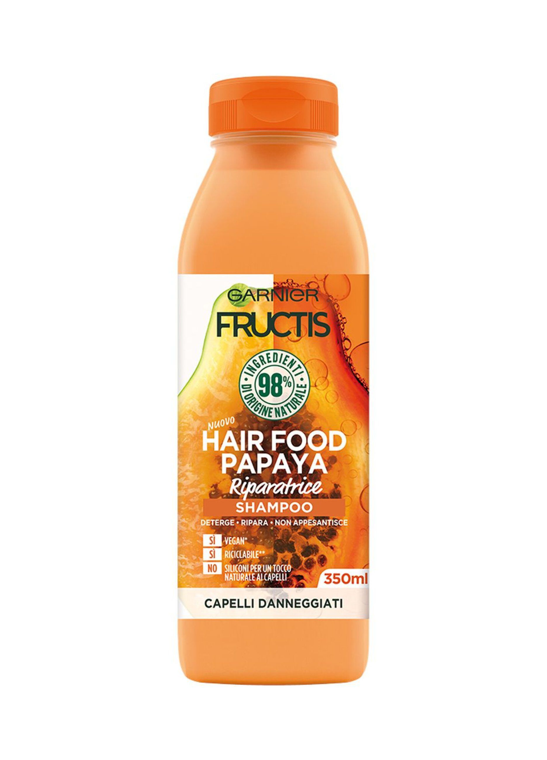Garnier Shampoo Riparatore Fructis Hair Food, Shampoo riparatore alla papaya per capelli danneggiati, 350 ml.