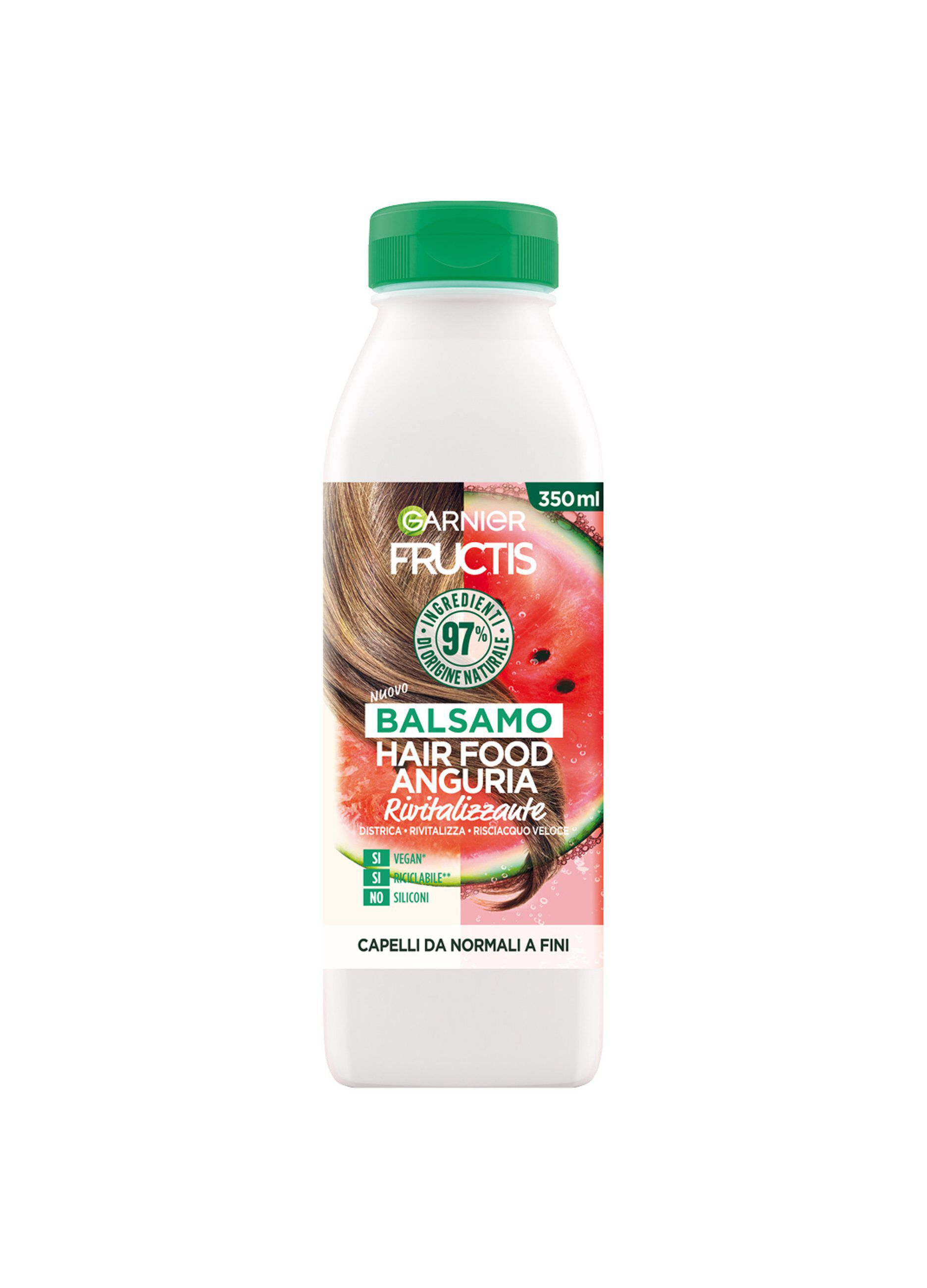 Garnier Fructis Hair Food Anguria Rivitalizzante, Balsamo per Capelli Fini, 97% di Ingredienti di Origine Naturale, Senza Siliconi.
