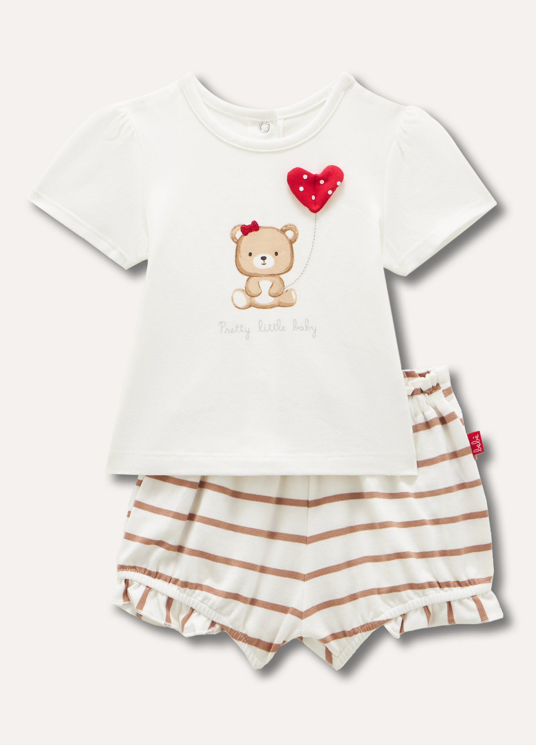 Set t-shirt e pantaloncini in cotone stretch neonata