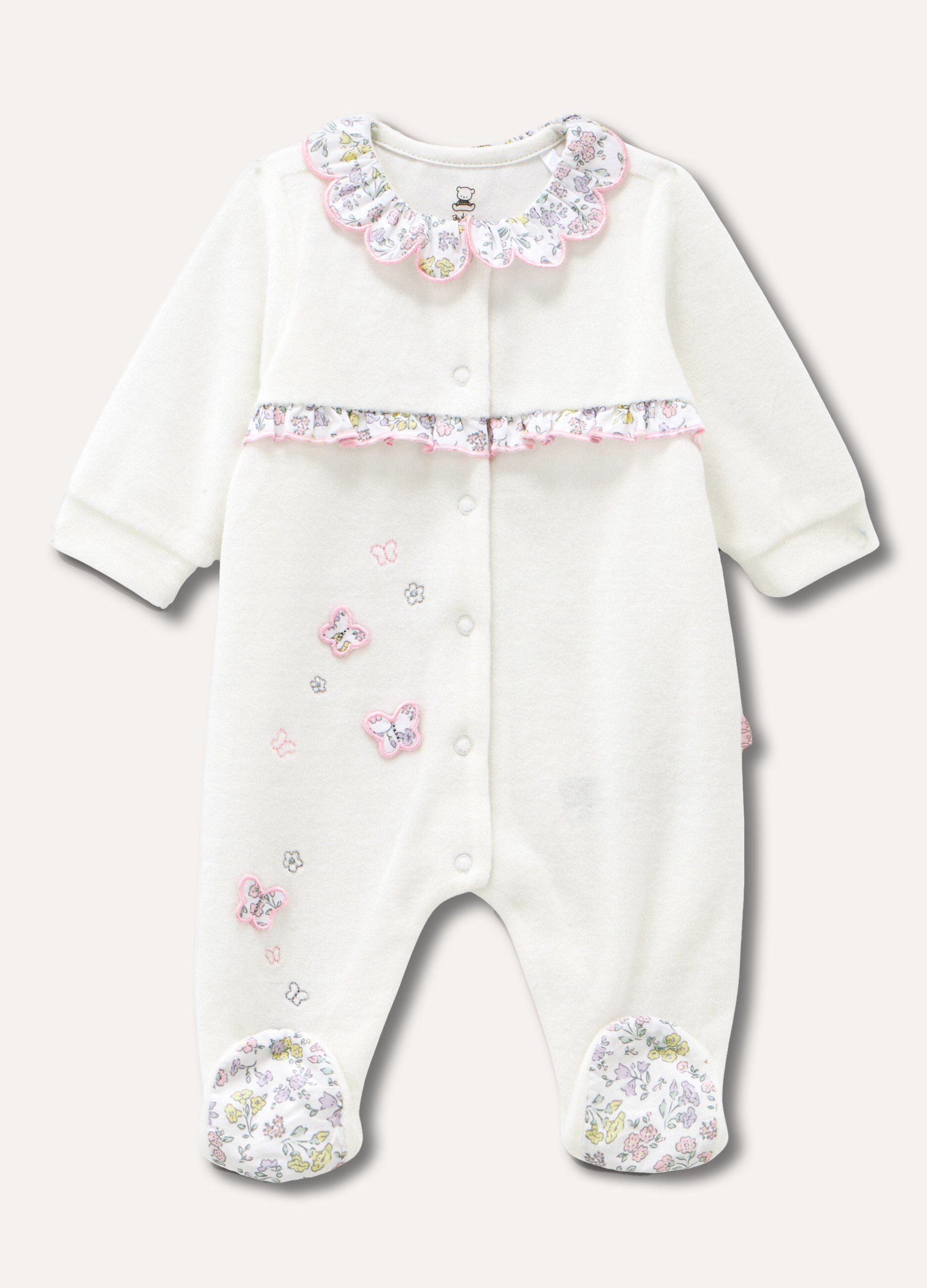 Tutina in velours di cotone con rouches neonata