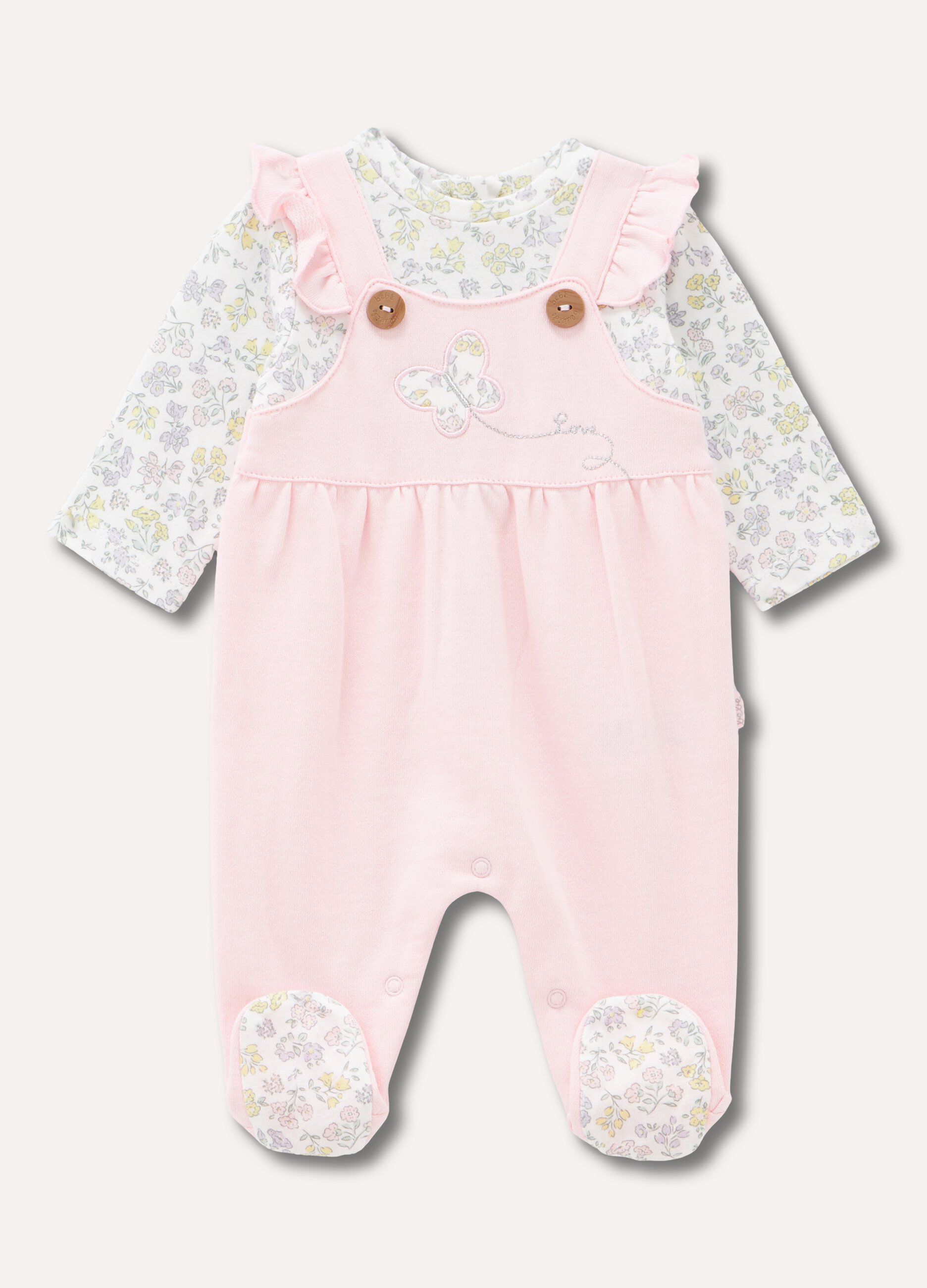Tutina in puro cotone con rouches neonata