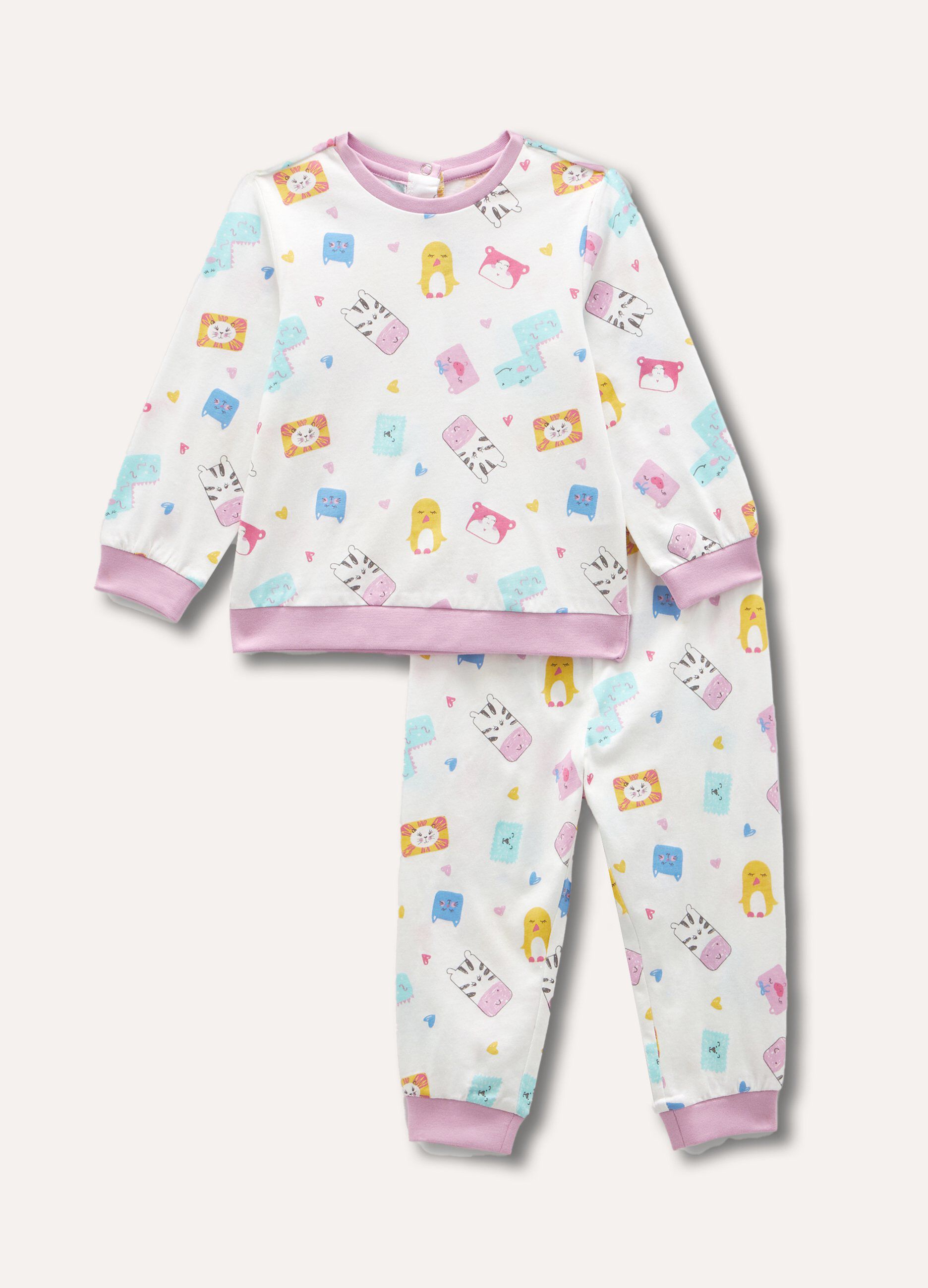 Set pigiama lungo in puro cotone stampato neonata