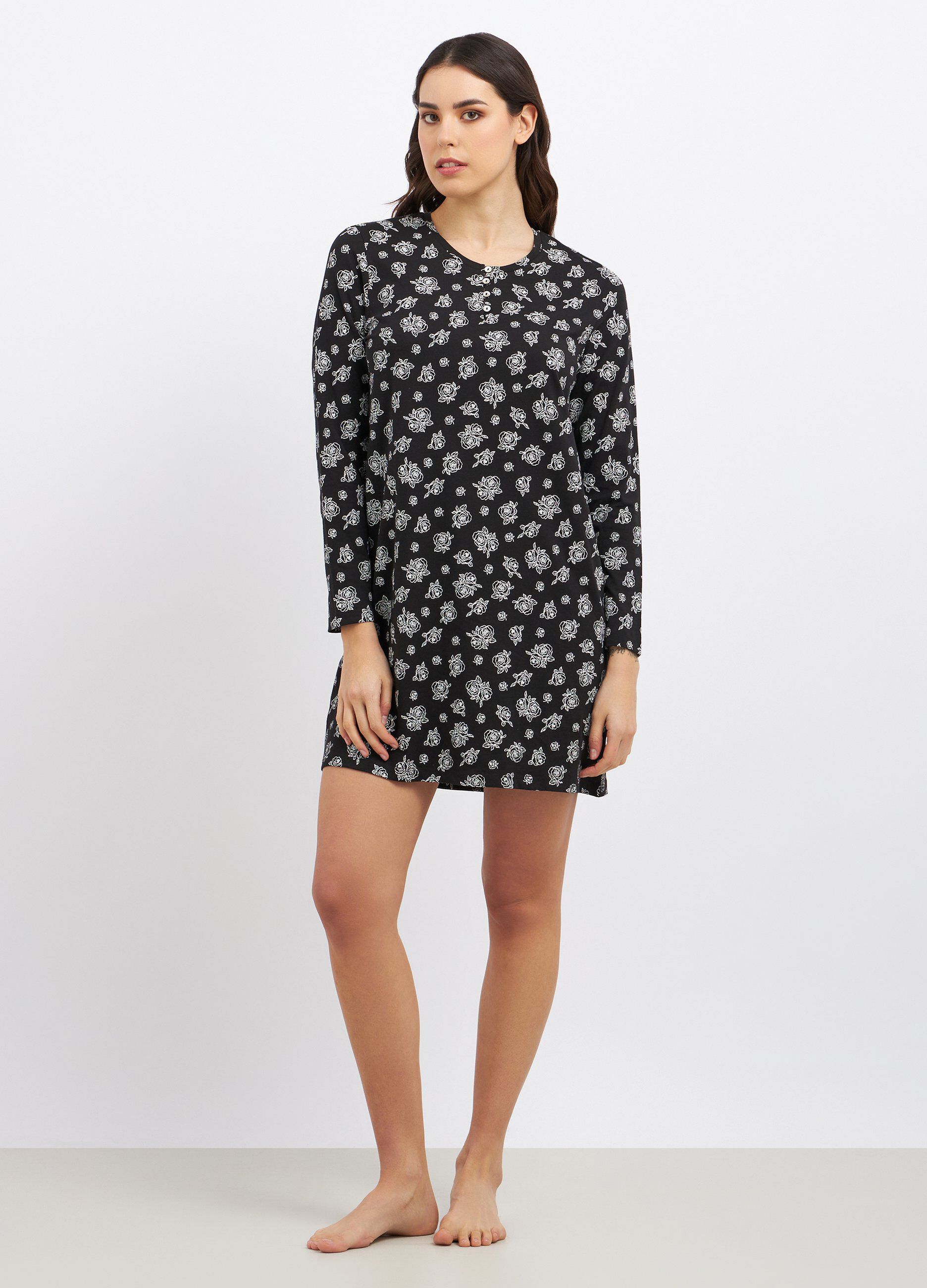 Camicia da notte in puro cotone a maniche lunghe donna