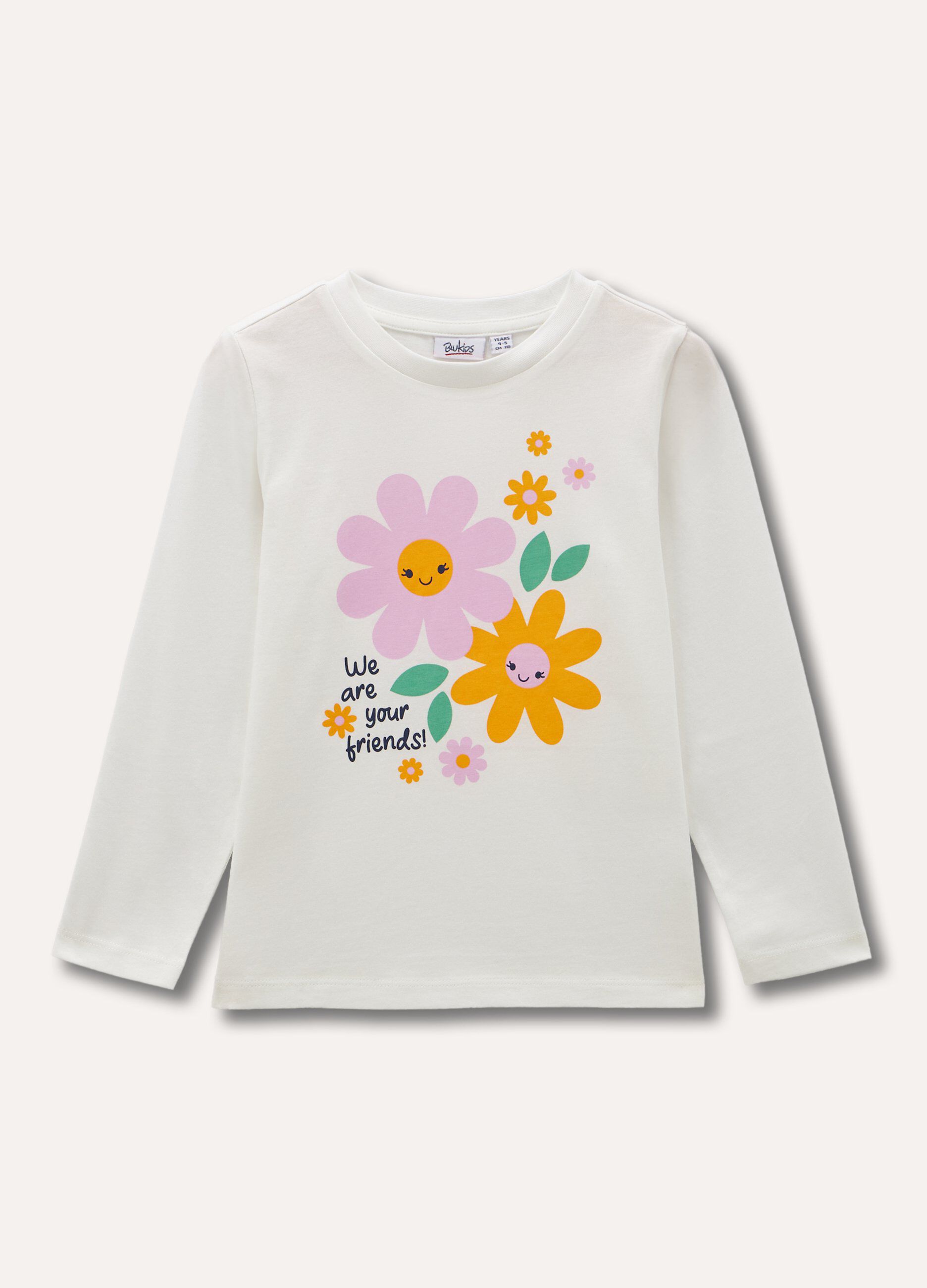 T-shirt a manica lunga in puro cotone bambina
