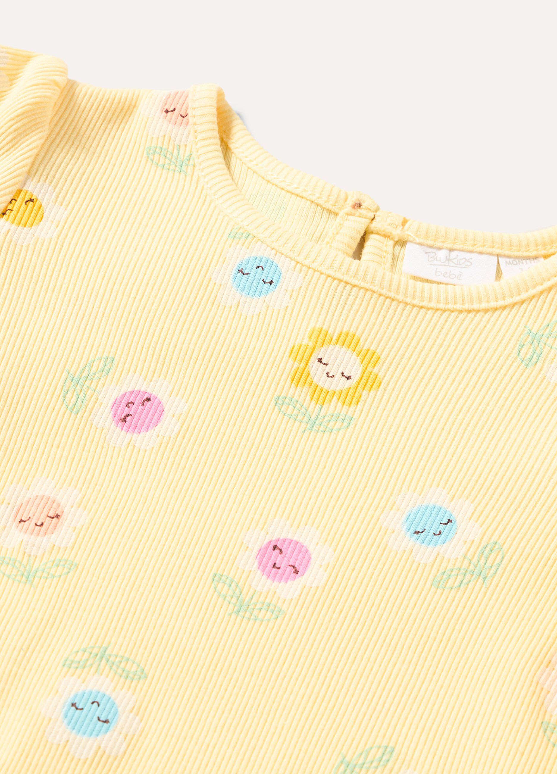 T-shirt in costina di puro cotone neonata 3 T-shirt in costina di puro cotone neonata