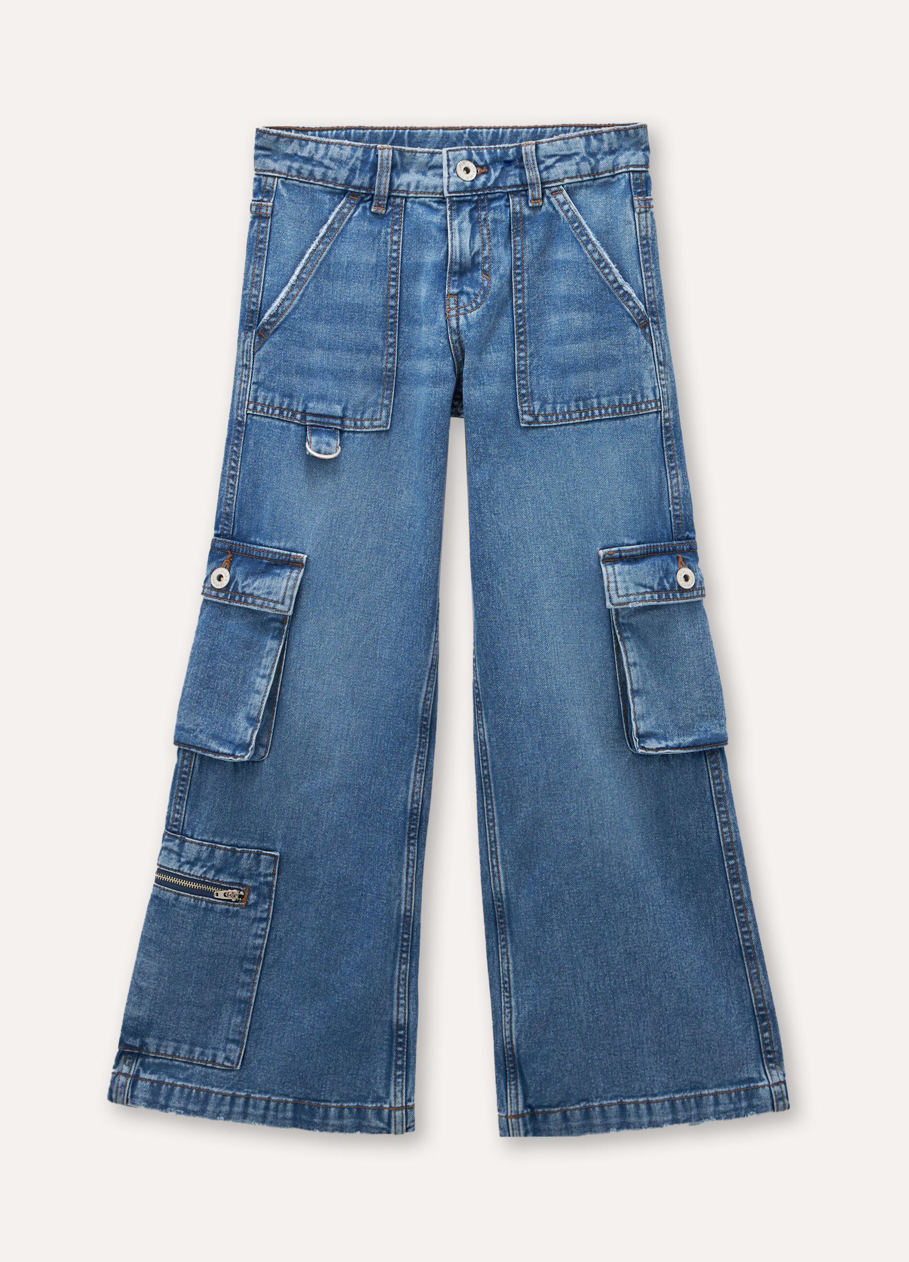 Pantaloni cargo in denim di puro cotone ragazza