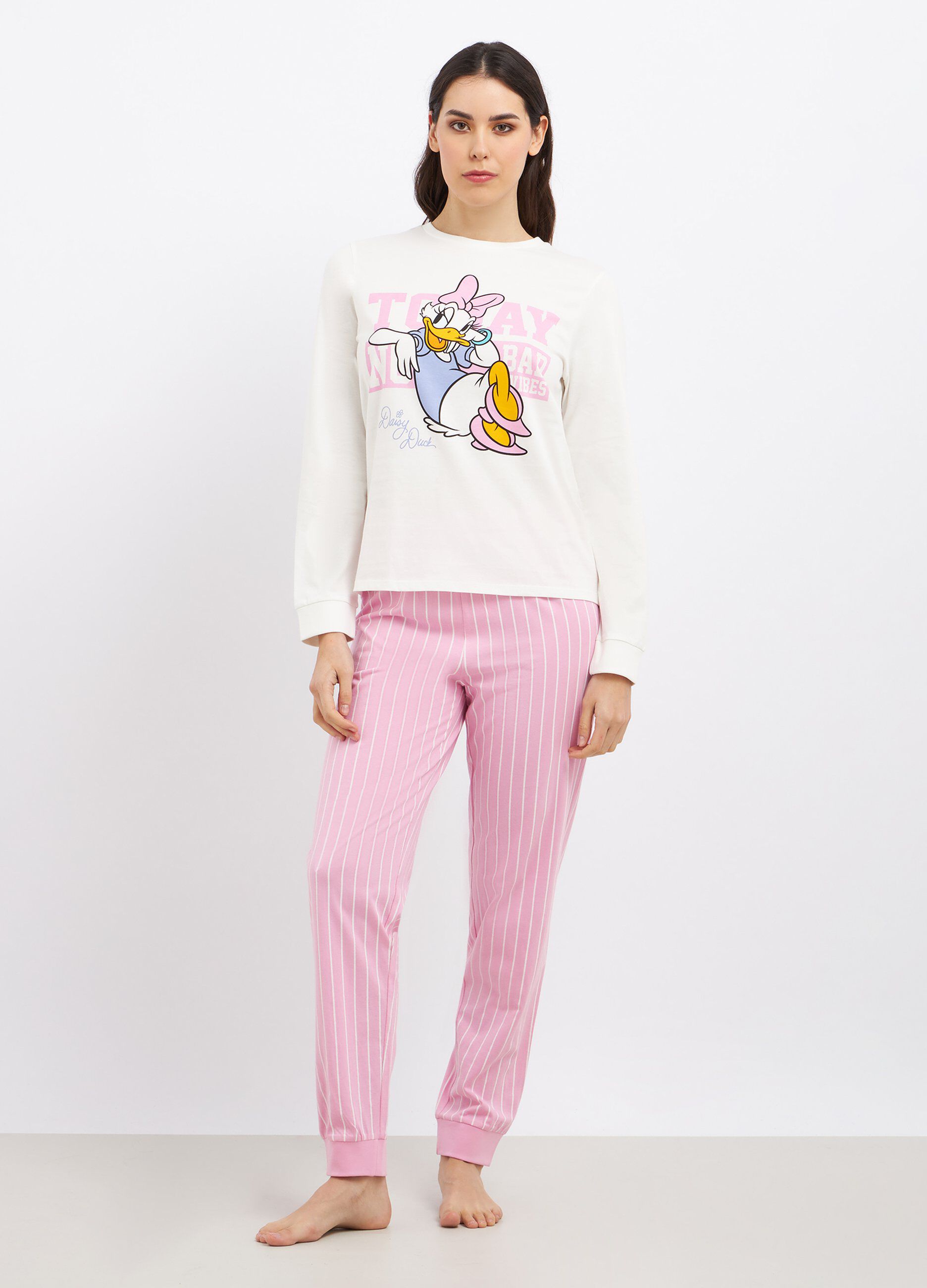 Set pigiama lungo in puro cotone con stampa donna