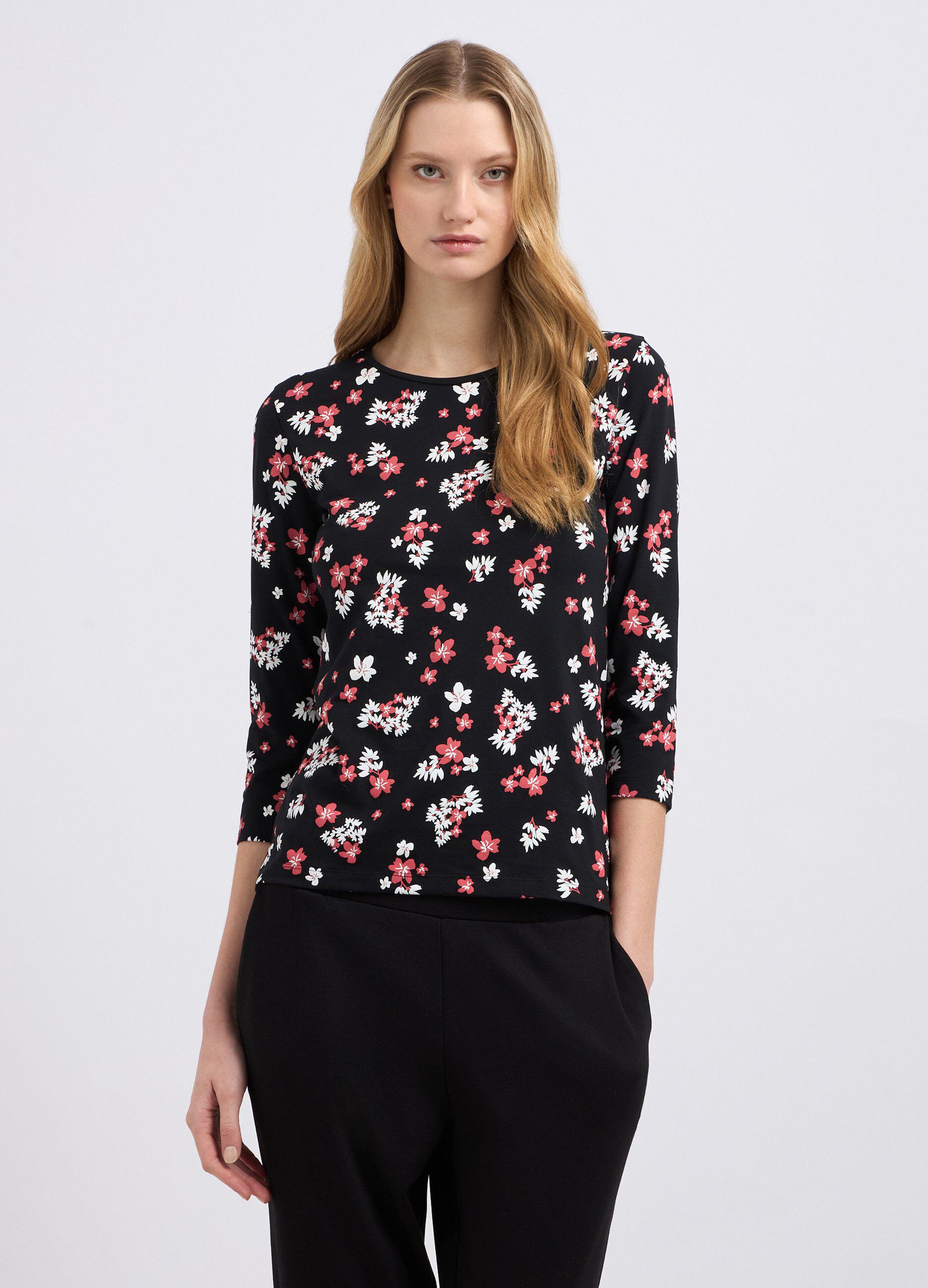 T-shirt in cotone stretch con stampa donna