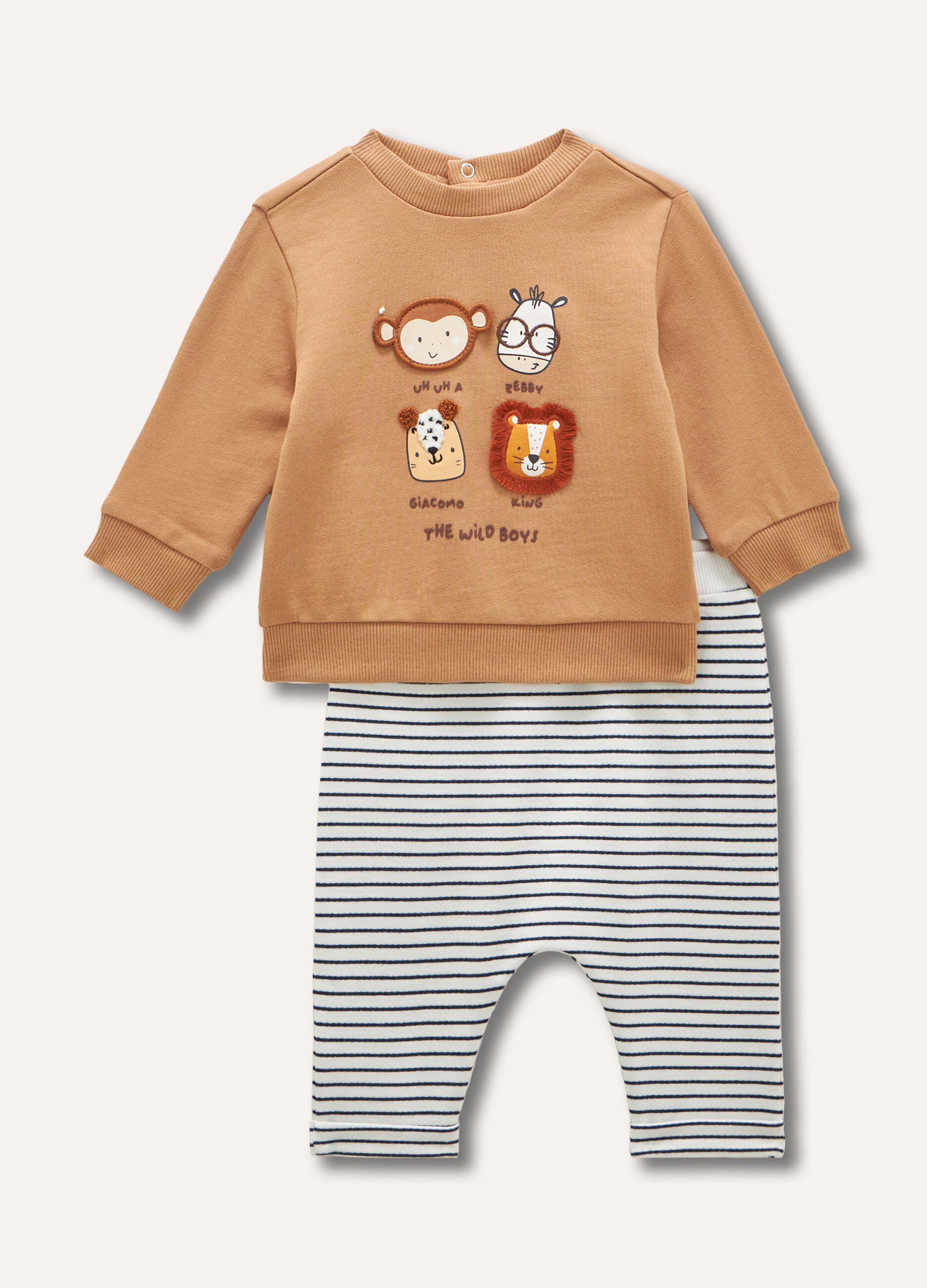 Jogging set ricamato in felpa di puro cotone neonato