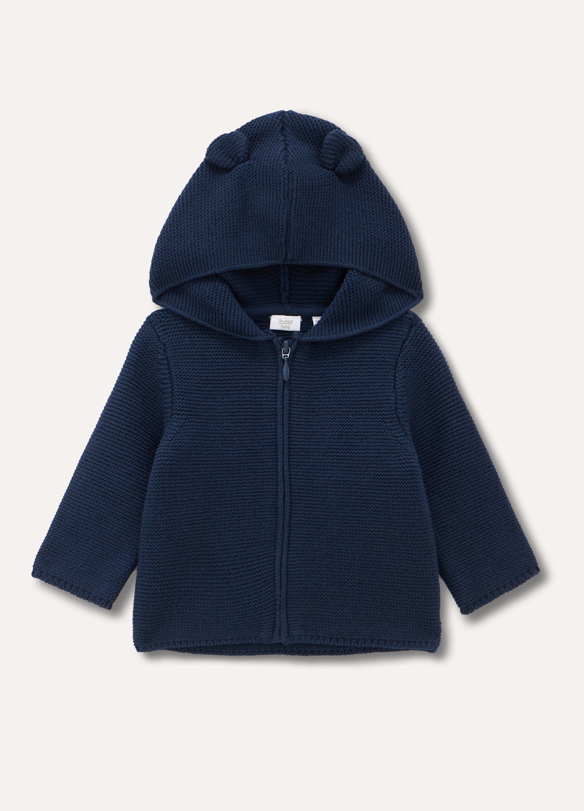 Cardigan con cappuccio in puro cotone neonato