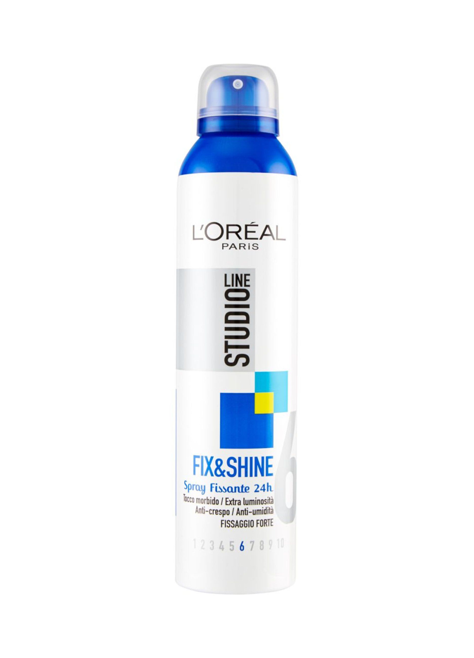 L'OrÃ©al Paris Spray per Capelli Studio Fix&Shine, Fissaggio Forte, 250ml.