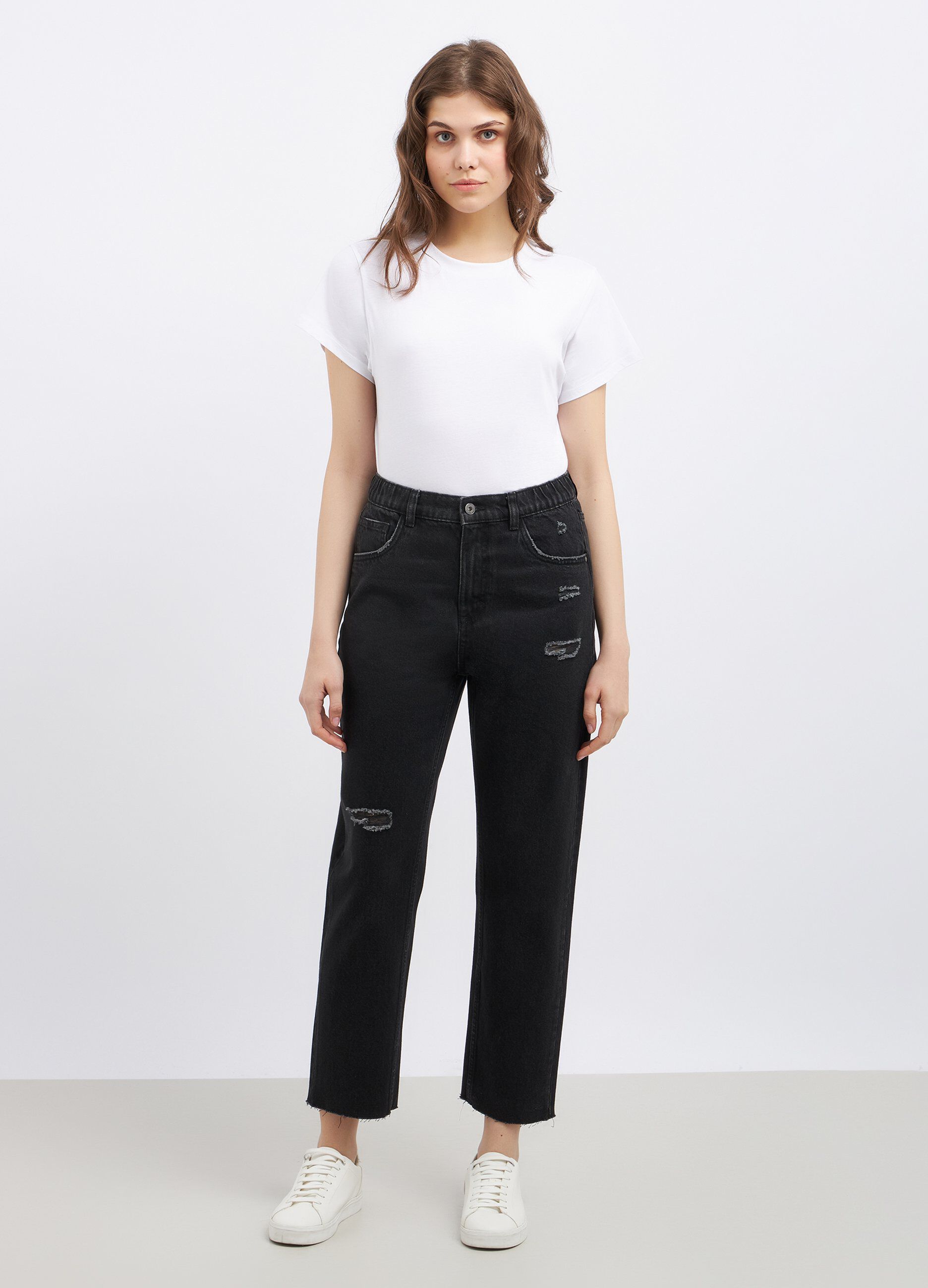 Jeans mom fit in puro cotone donna