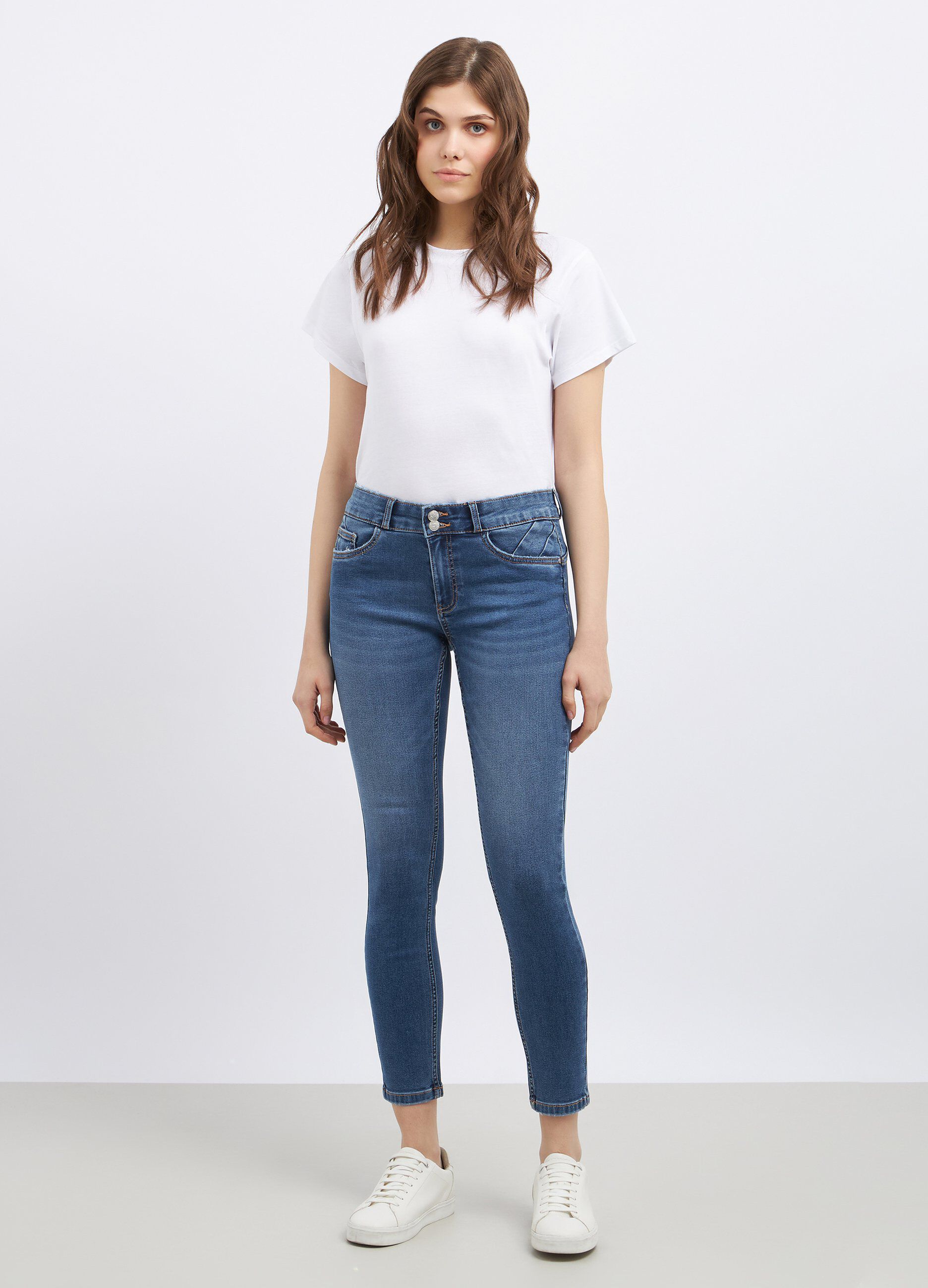 Pantaloni in denim di misto cotone stretch donna