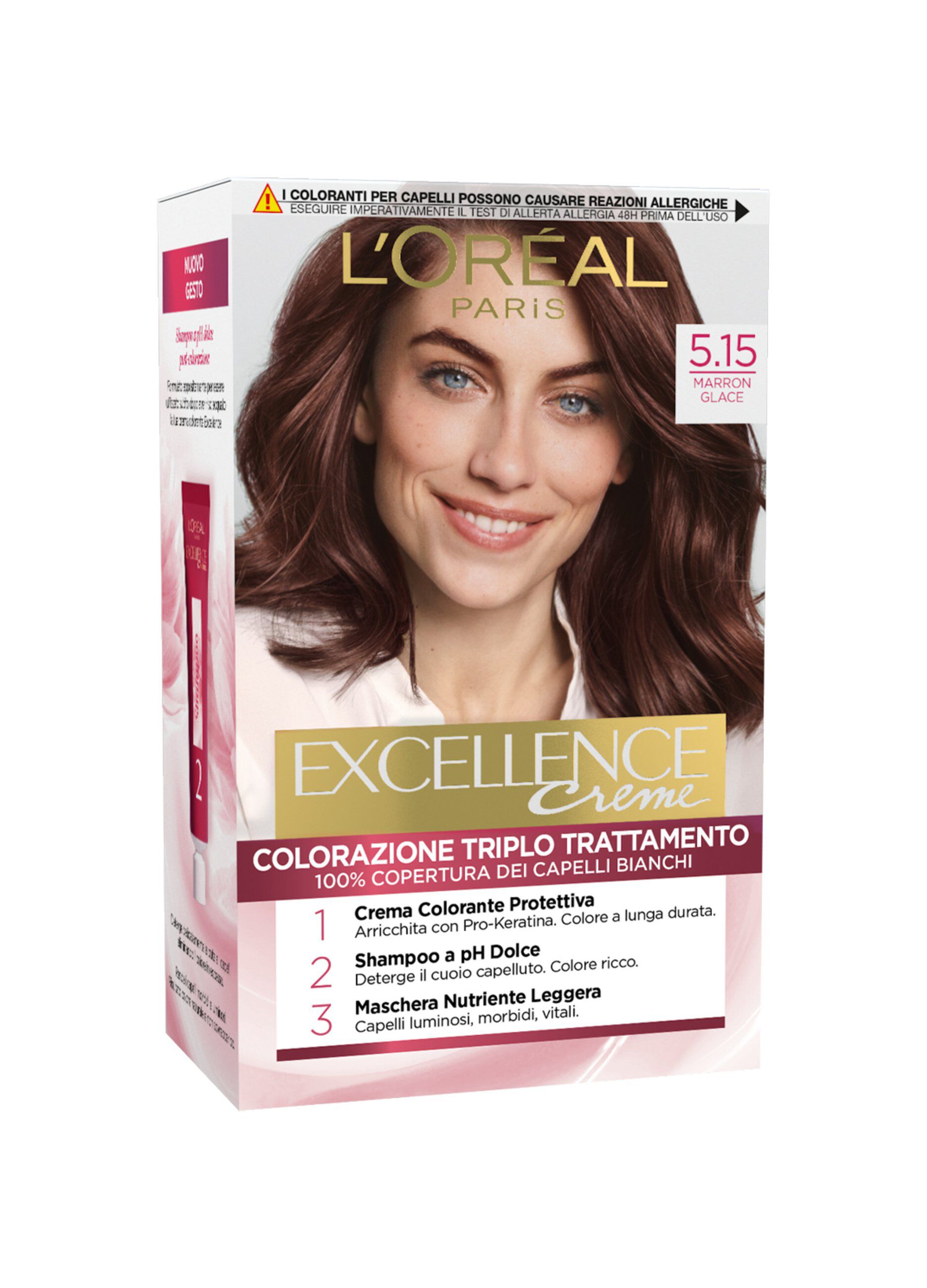L'OrÃ©al Paris Tinta Capelli Excellence, Copre i capelli bianchi, colore ricco, luminoso e a lunga durata, 5.15 Marron Glace.