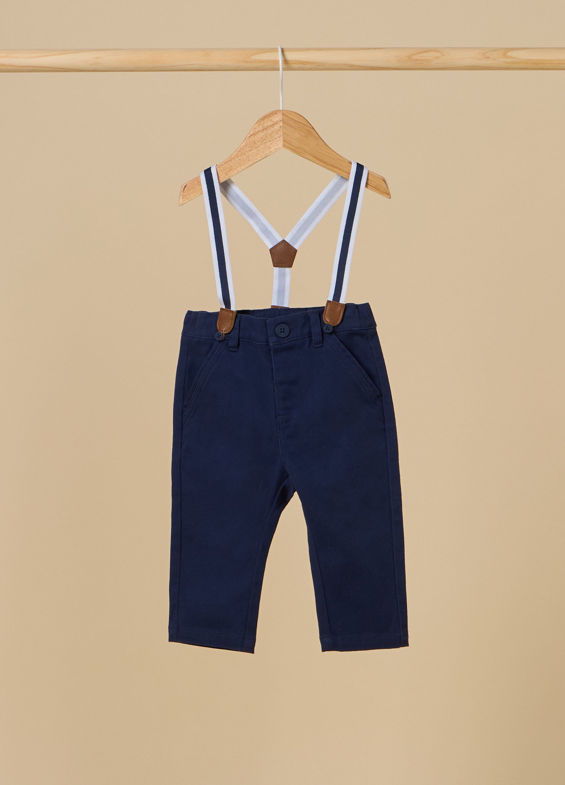 Pantaloni IANA in cotone stretch con bretelle neonato