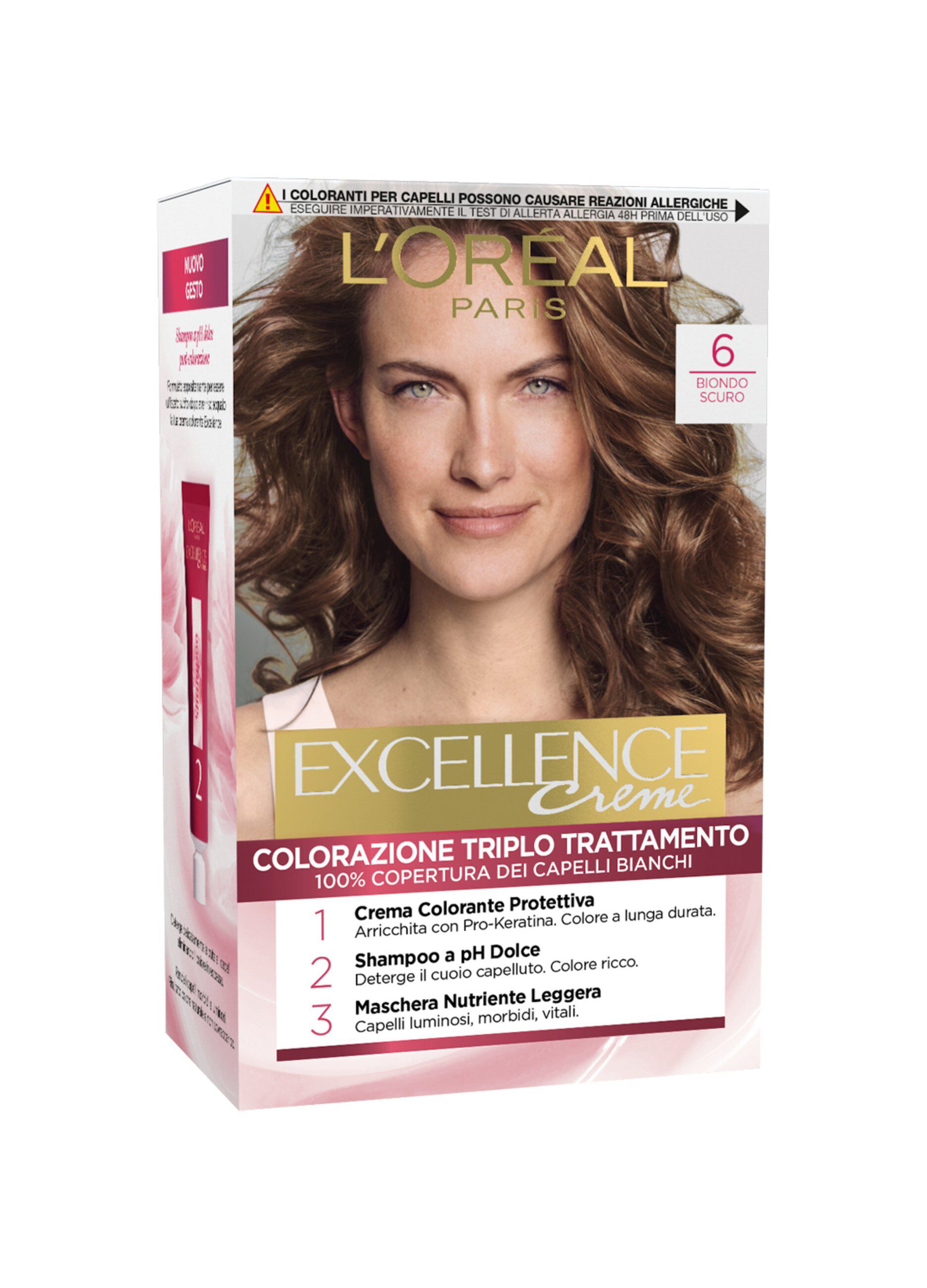 L'OrÃ©al Paris Tinta Capelli Excellence, Copre i capelli bianchi, colore ricco, luminoso e a lunga durata, 6 Biondo Scuro.