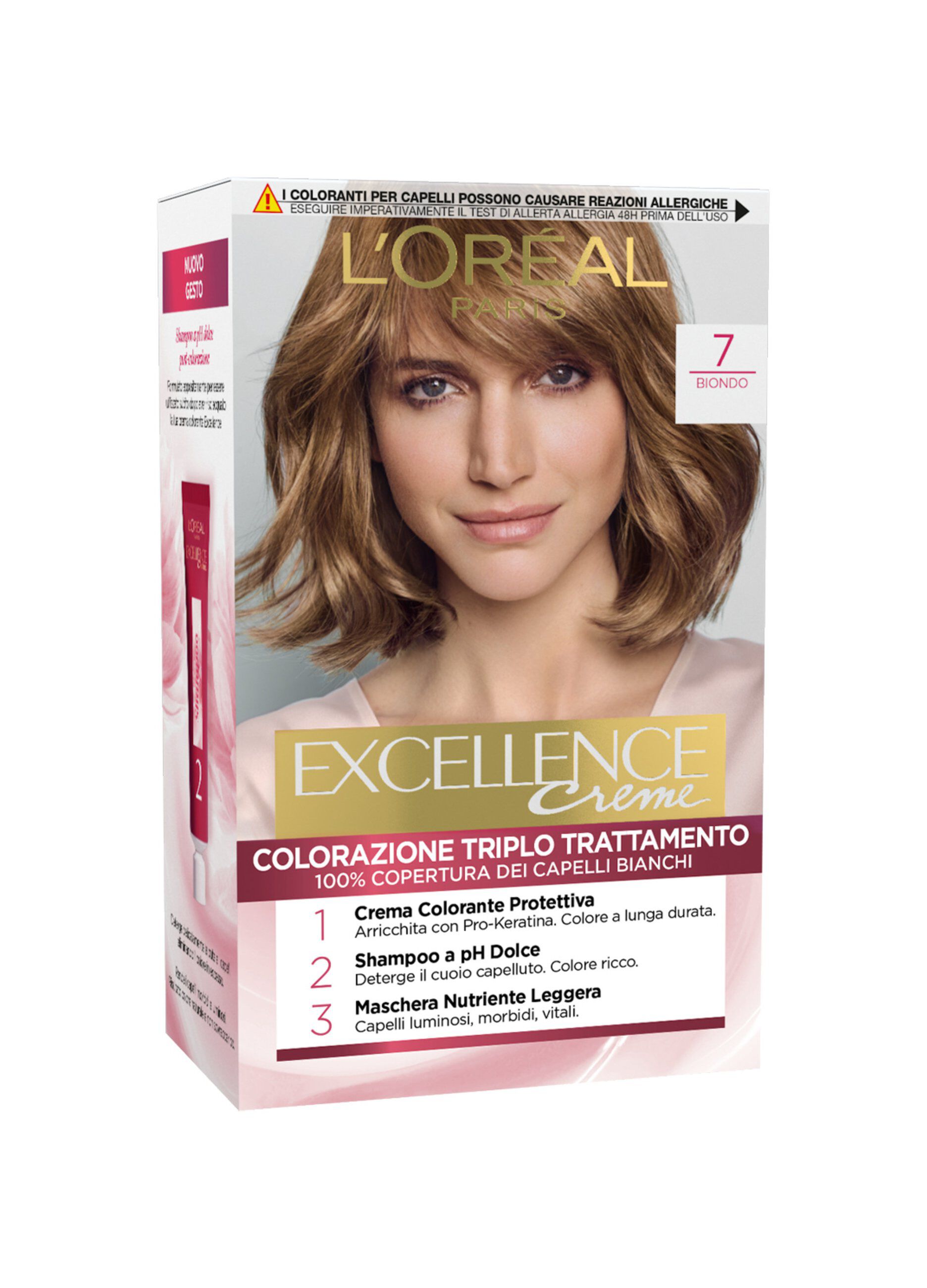 L'OrÃ©al Paris Tinta Capelli Excellence, Copre i capelli bianchi, colore ricco, luminoso e a lunga durata, 7 Biondo.