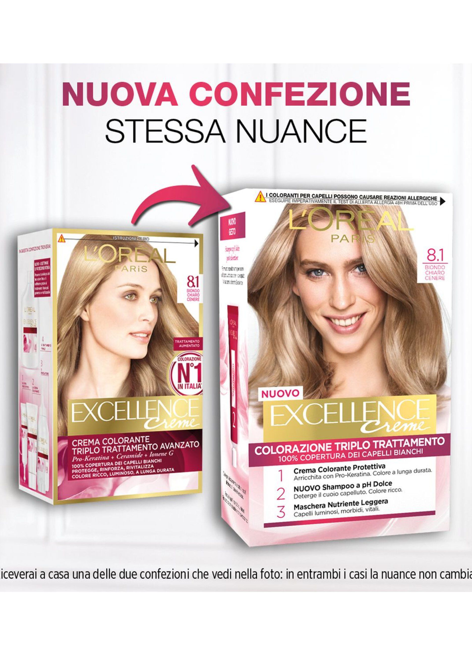 L'OrÃ©al Paris Tinta Capelli Excellence, Copre i capelli bianchi, colore ricco, luminoso e a lunga durata, 8 Biondo Chiaro.