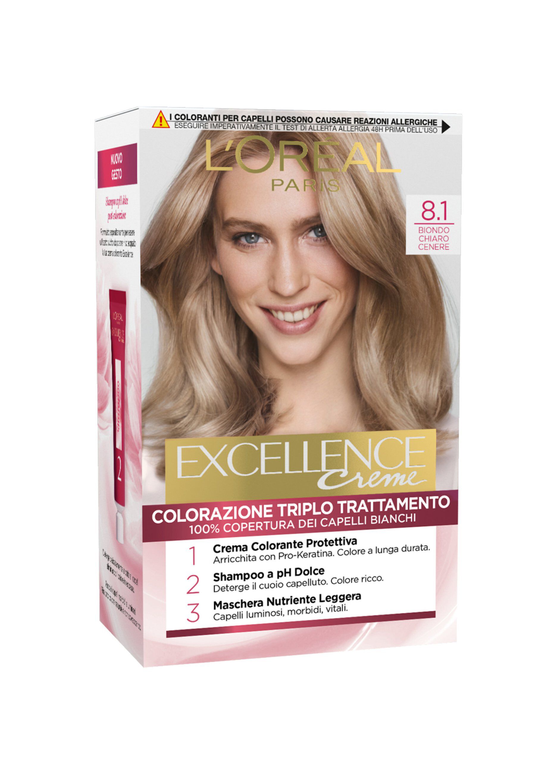 L'OrÃ©al Paris Tinta Capelli Excellence, Copre i capelli bianchi, colore ricco, luminoso e a lunga durata, 8.1 Biondo Chiaro Cenere.