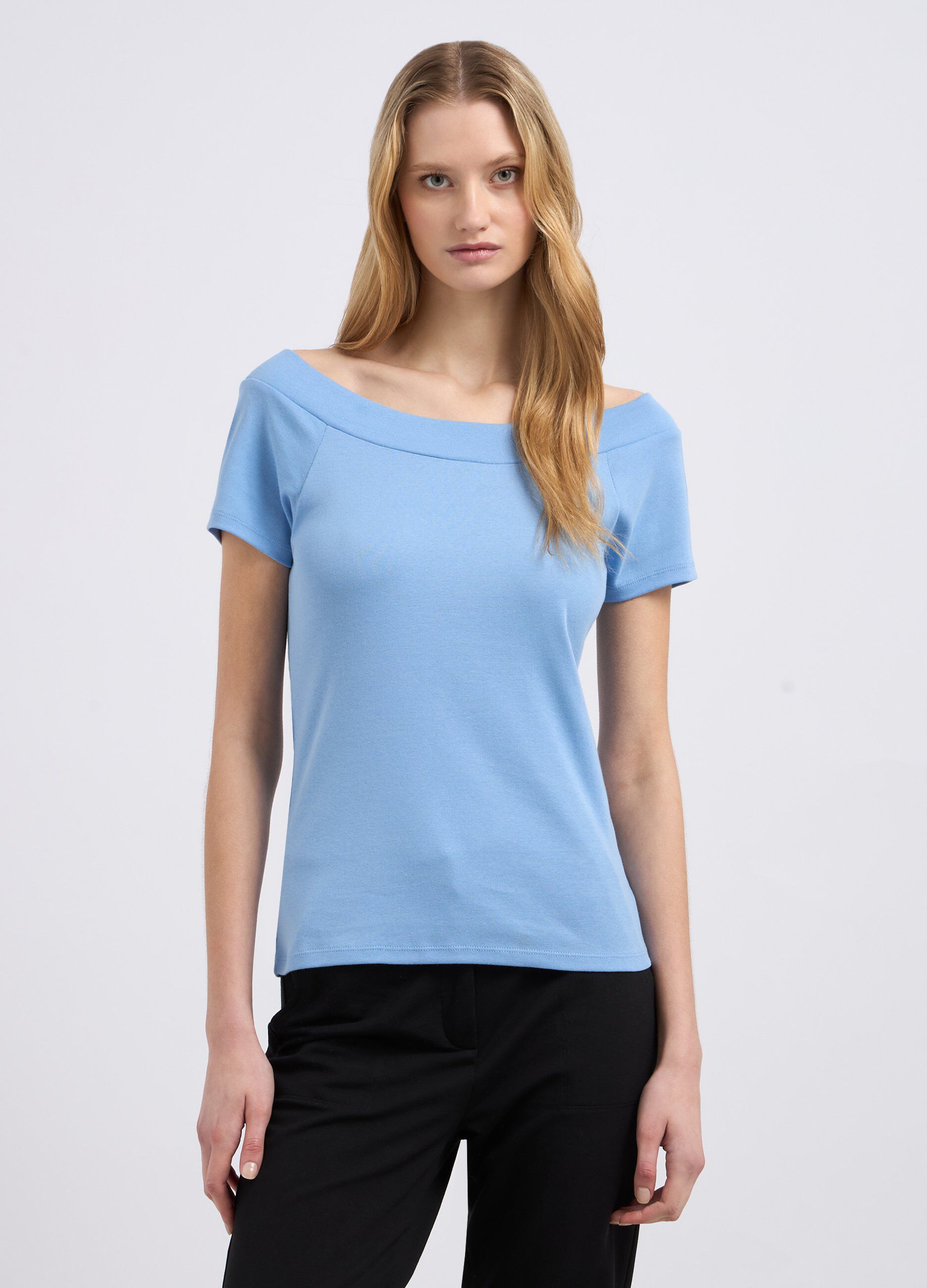 T-shirt in puro cotone con scollo a barchetta donna