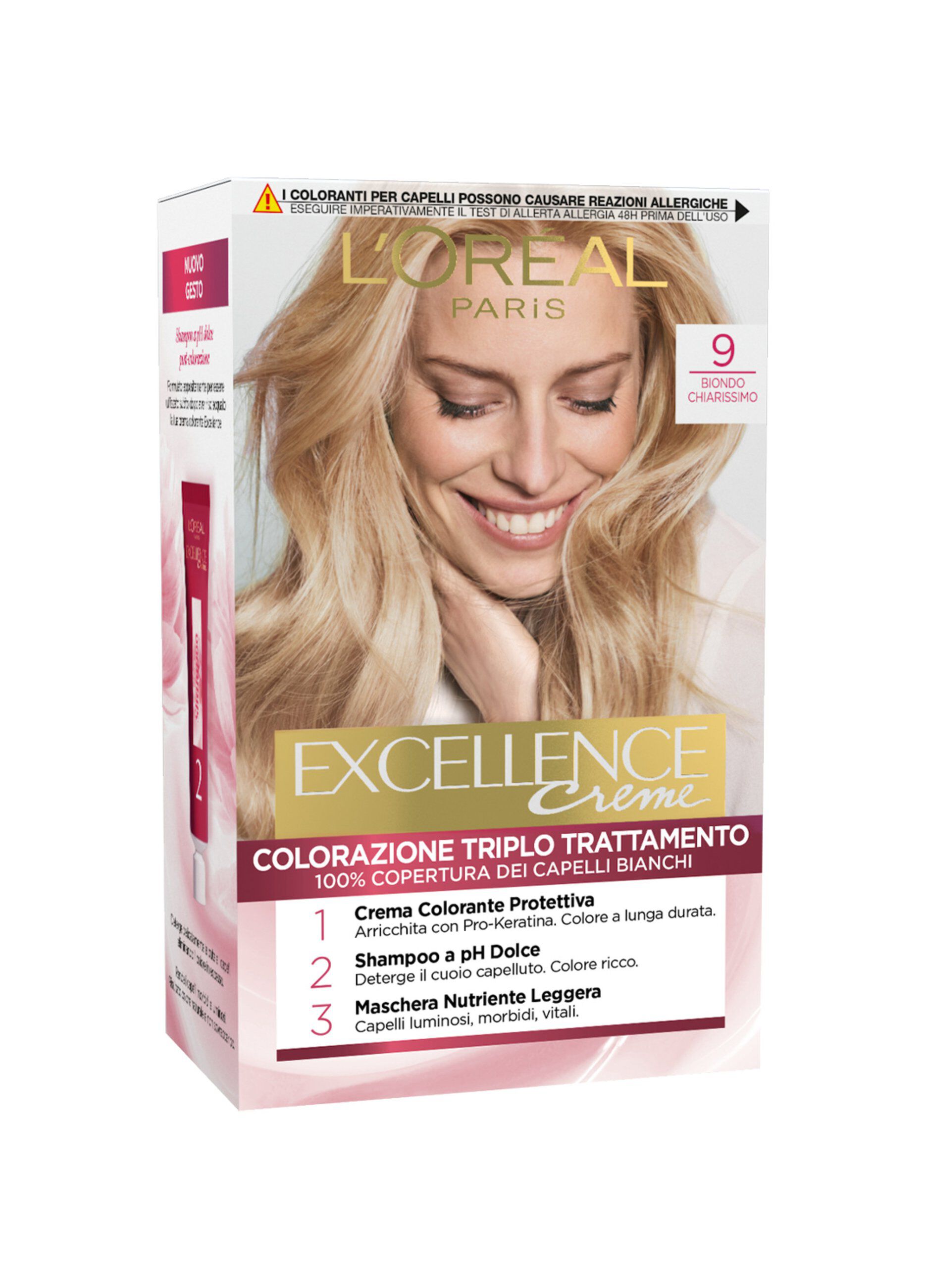 L'OrÃ©al Paris Tinta Capelli Excellence, Copre i capelli bianchi, colore ricco, luminoso e a lunga durata, 9 Biondo Chiarissimo.
