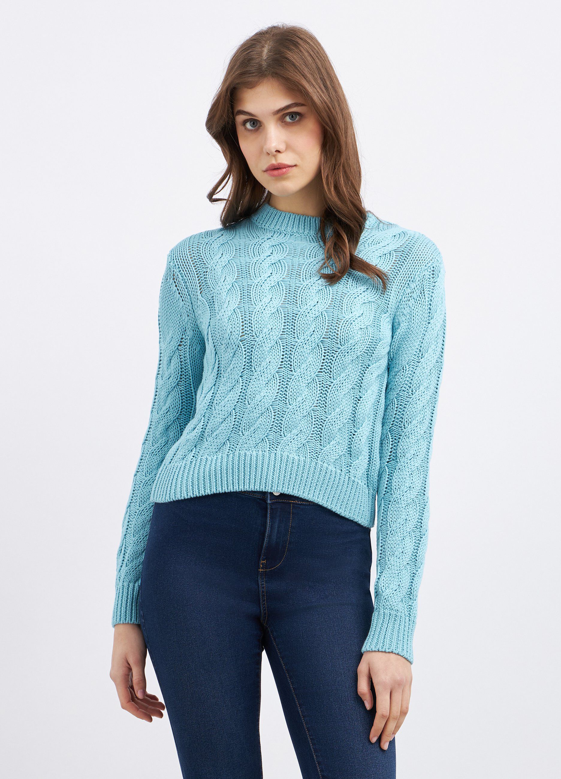 Pullover in puro cotone a treccia donna