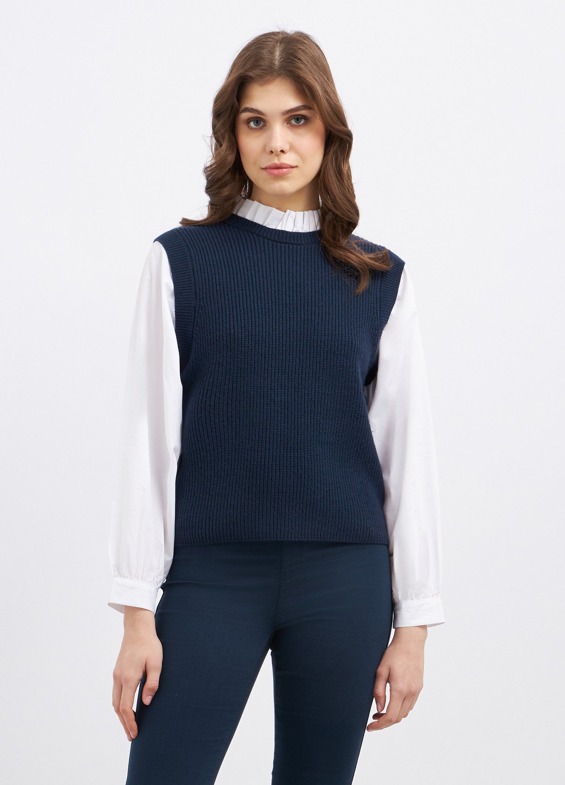 Gilet tricot con inserto blusa donna