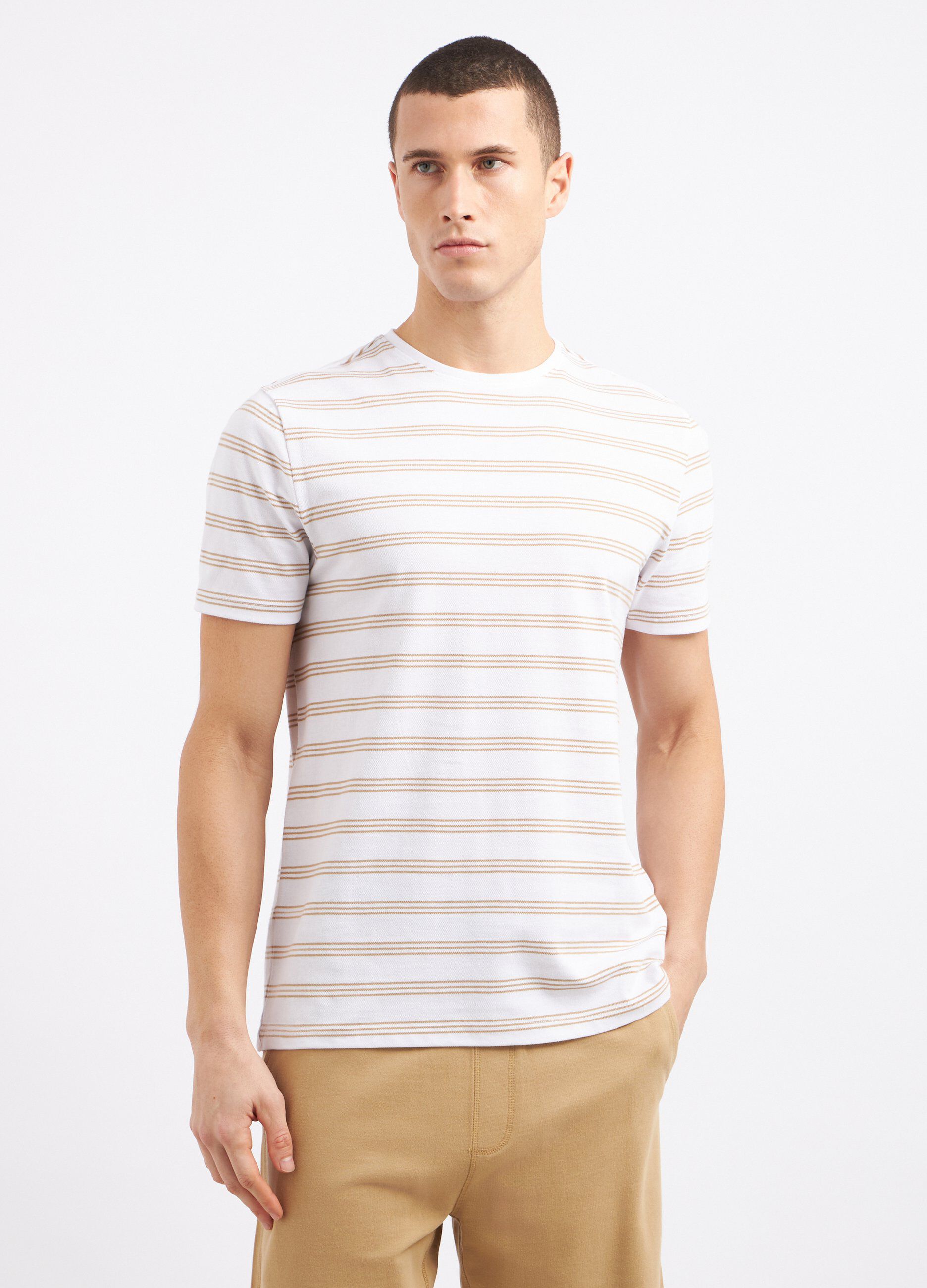 T-shirt rigata in puro cotone piquet uomo