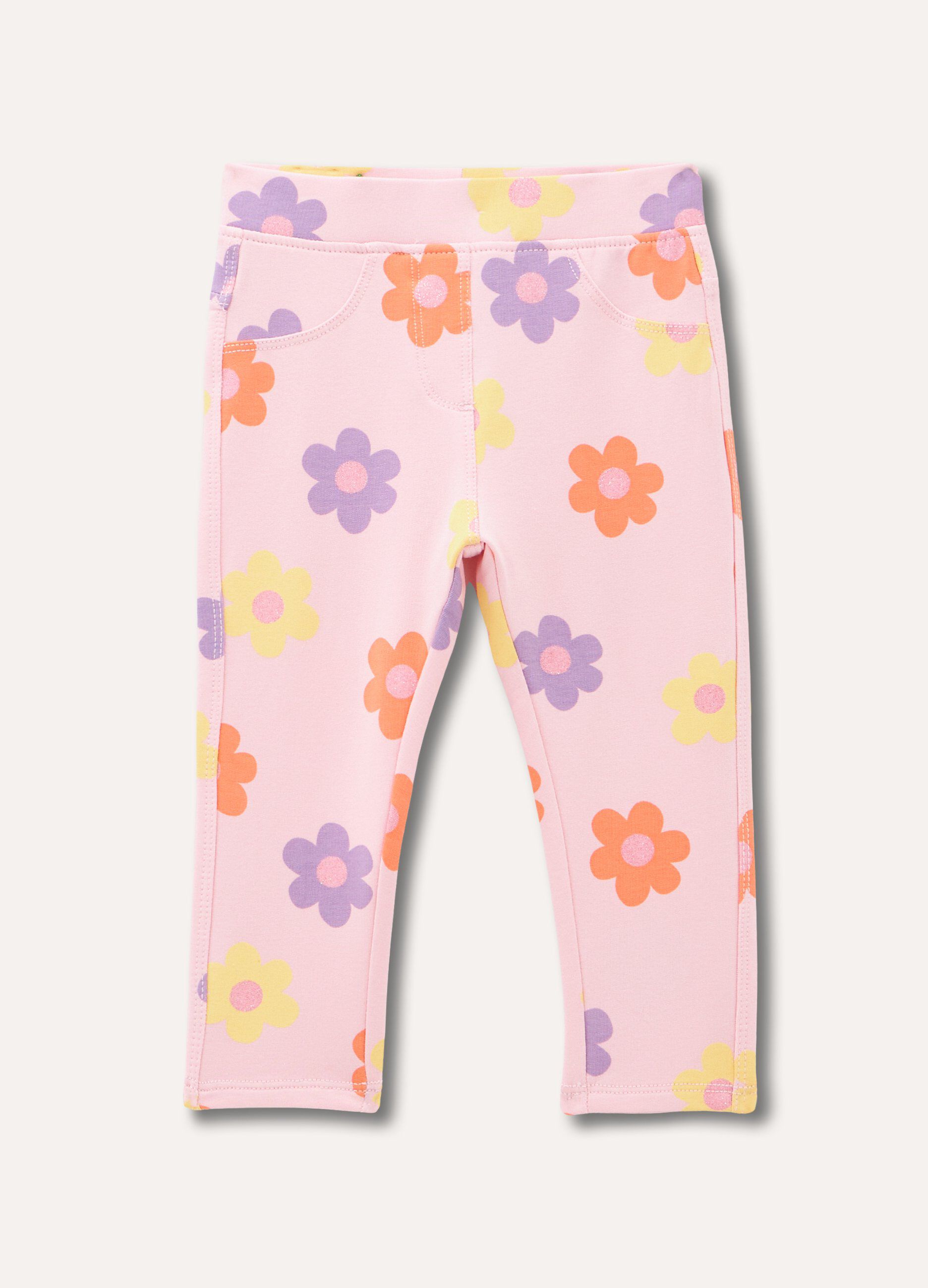 Treggings in cotone stretch con stampe neonata