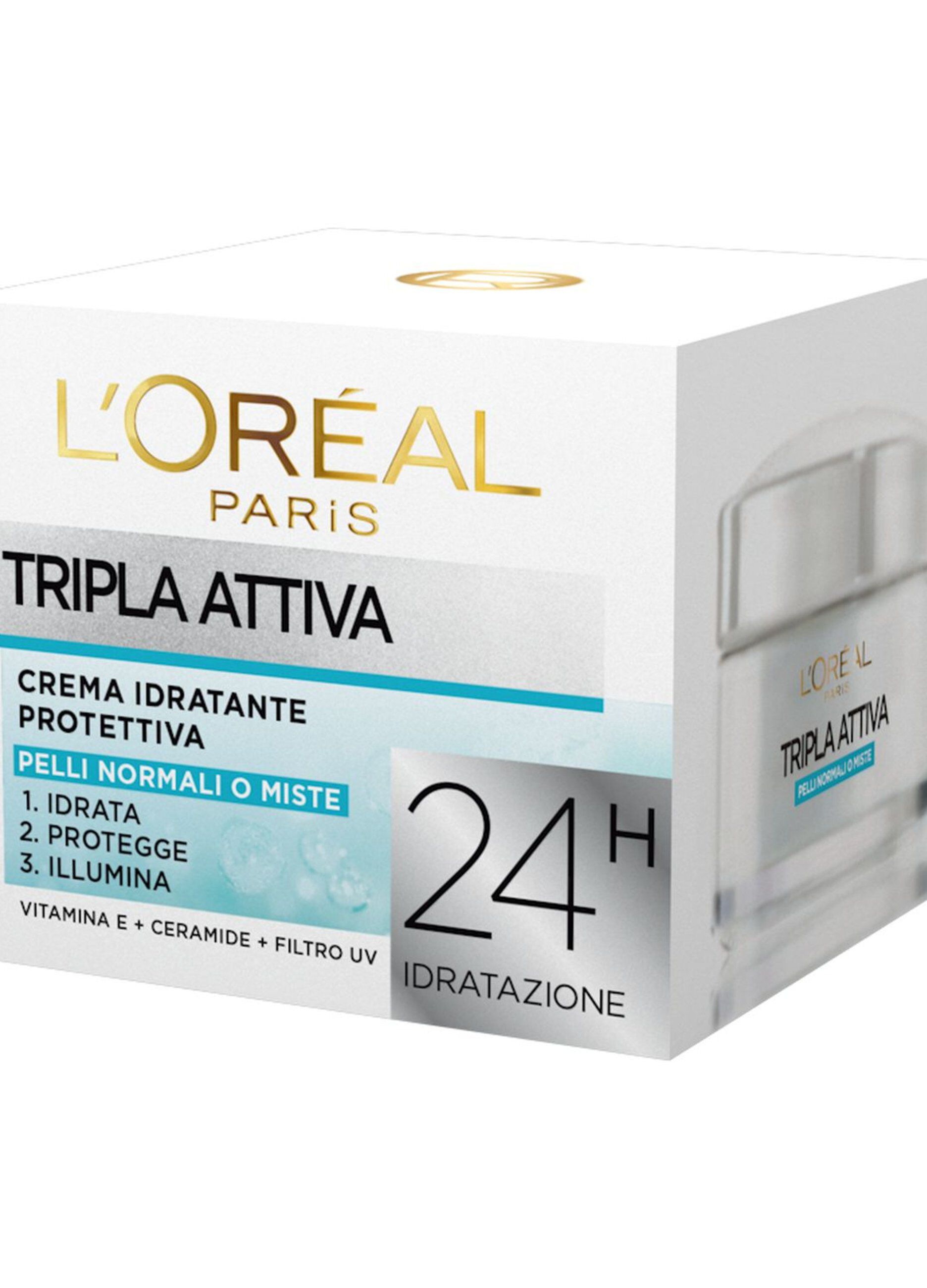 L'Oréal Paris Crema Idratante Viso Tripla Attiva, Idrata, Protegge e Illumina, per Pelli Normali e Miste, 50 ml. 4 L'Oréal Paris Crema Idratante Viso Tripla Attiva, Idrata, Protegge e Illumina, per Pelli Normali e Miste, 50 ml.