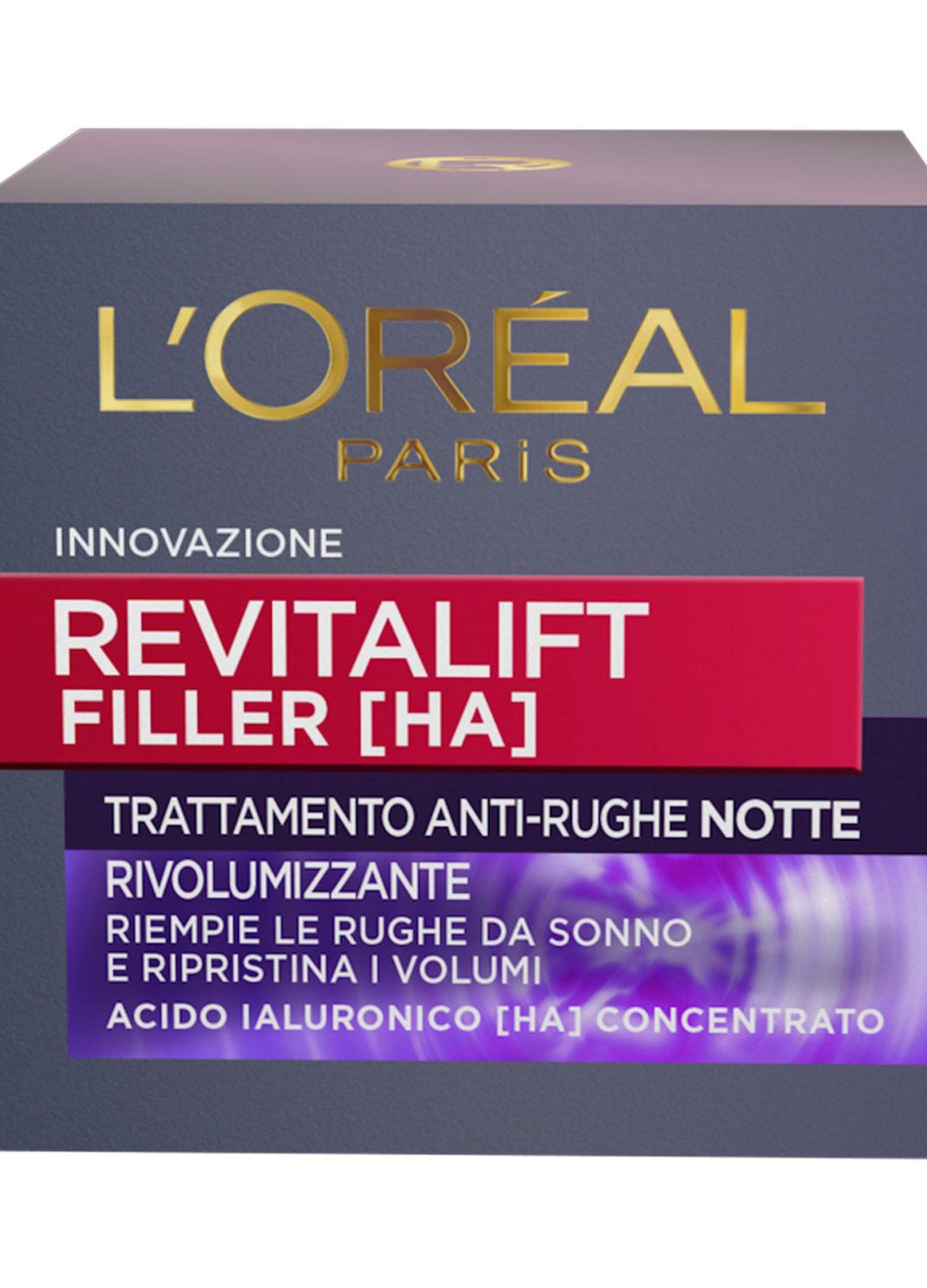 L'OrÃ©al Paris Crema Viso Notte Revitalift Filler, Azione Antirughe Rivolumizzante con Acido Ialuronico Concentrato, 50 ml.
